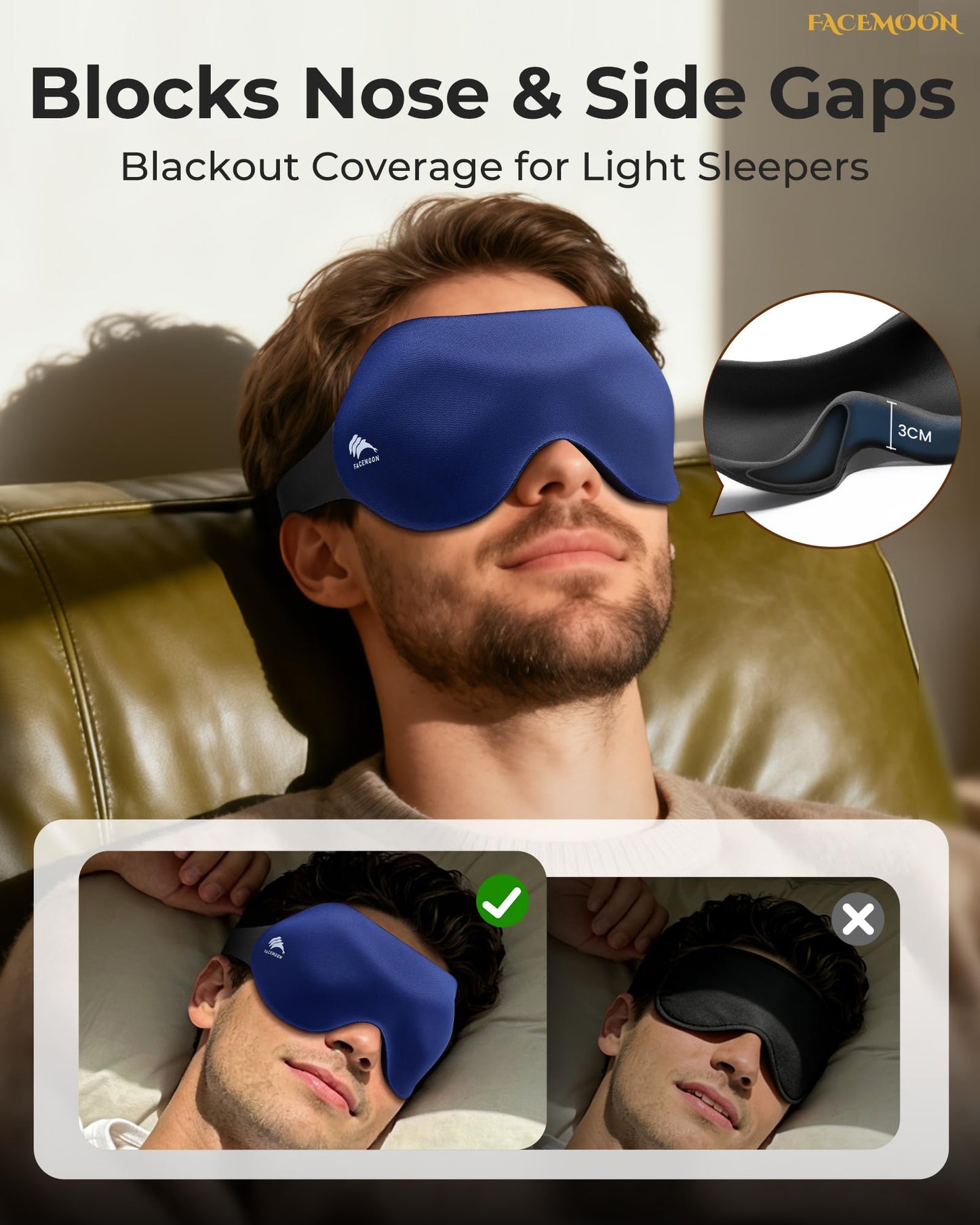 Airplane Travel Essentials Blackout: 3D Contoured Eye Masks for Sleep -Zero Pressure Sleep Mask for Women Men Lash Extensions Friendly - Perfect for Night Shift Nurse College Dorm Road Trip(Blue)