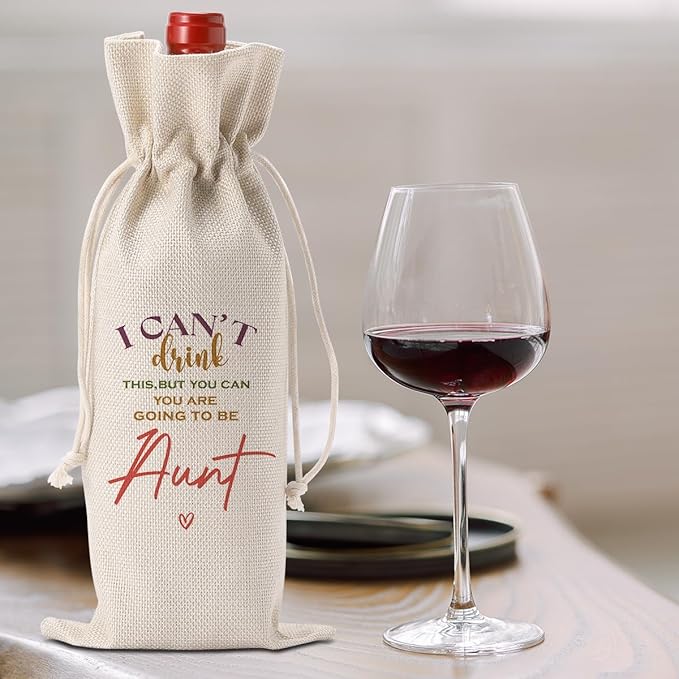 Funny Aunt Pregnancy Baby Announcement Wine Bag, Pregnancy Baby Announcement Gifts for Aunt Wine Bottle Bag, I Can't Drink This But You Can Wine Bags, Auntie Gift Ideas