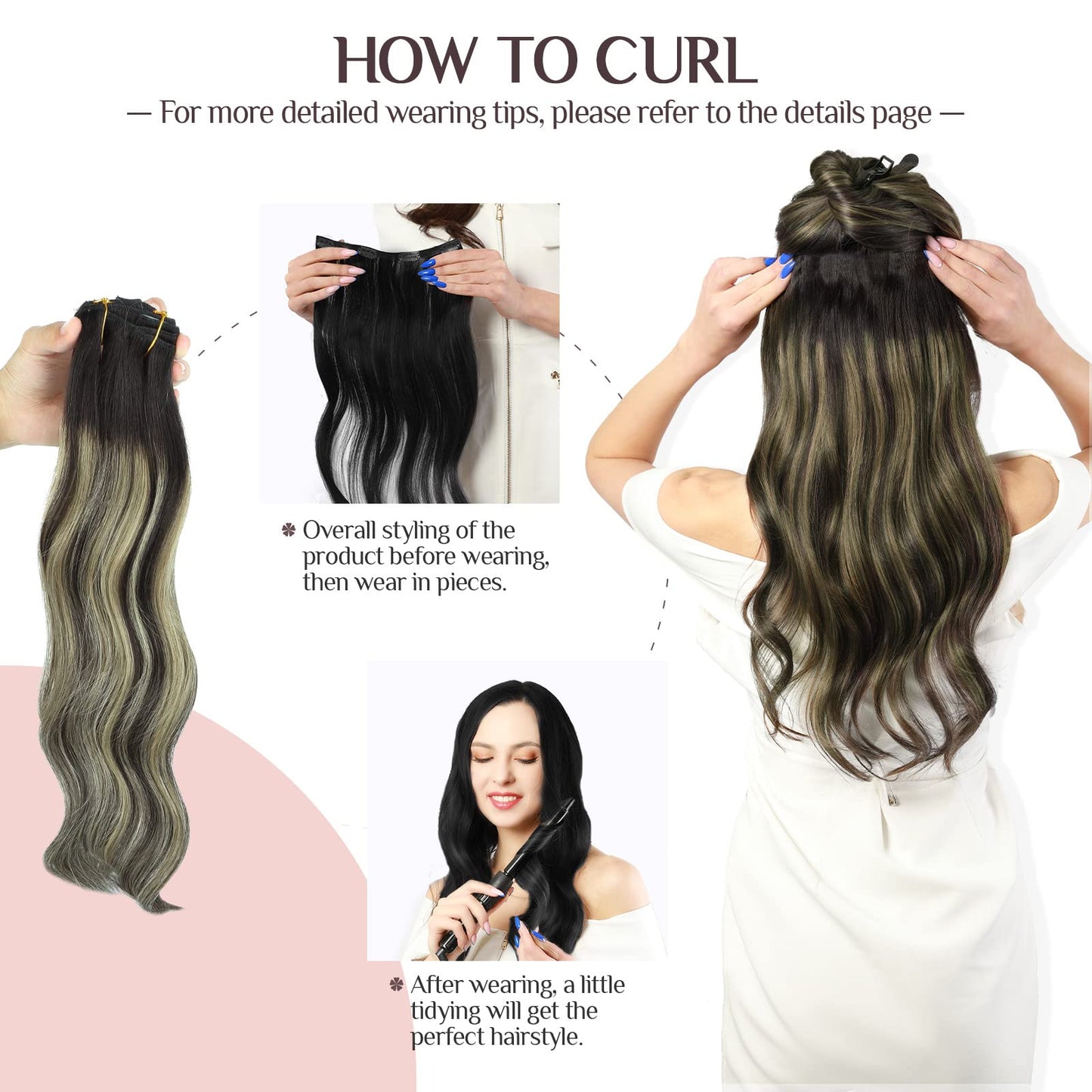 Hair Extensions Real Human Hair, 22 Inch 120g 7pcs, Balayage Natural Black to Light Blonde, MAXITA Clip in Hair Extensions Remy
