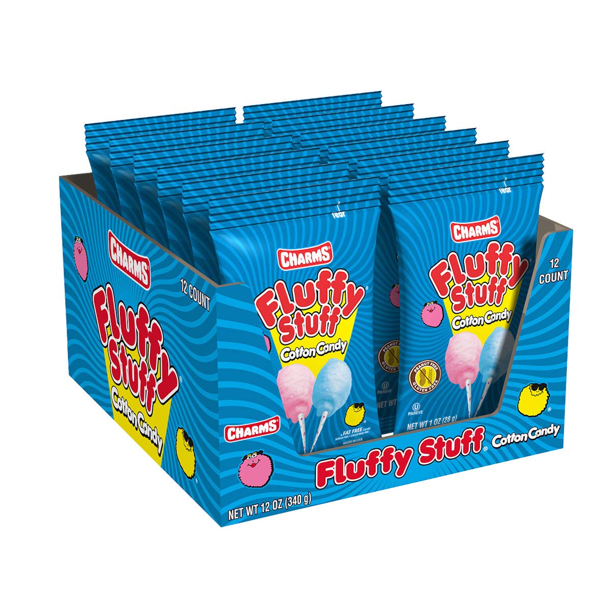 Fluffy Stuff Cotton Candy - Pink and Blue Fresh Spun Floss Sugar Retro Candy - Carnival Cotton Candy in Stay Fresh Packs for Gif