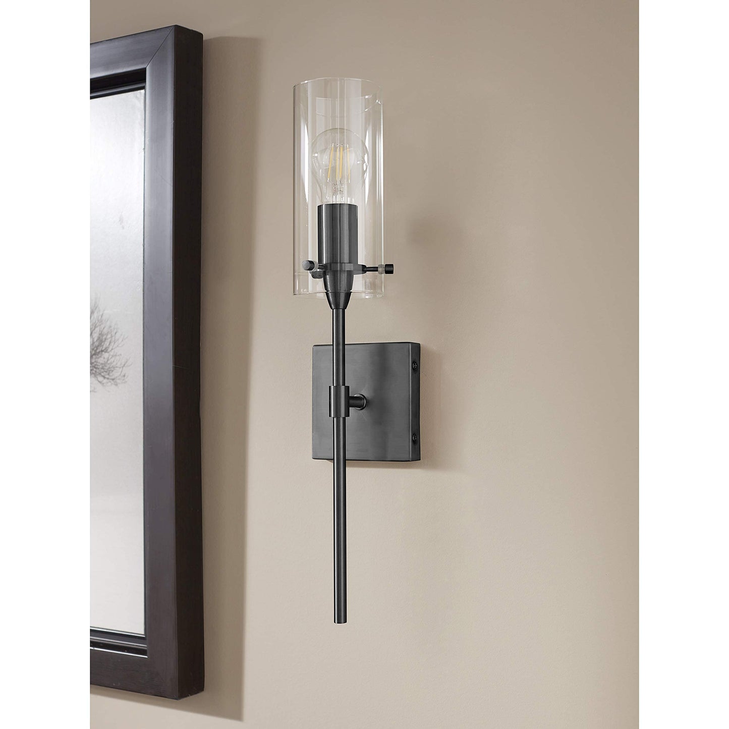 Linea di Liara Black Wall Sconce Light Fixture, Indoor Glass Bathroom Sconce, Metal, Small, Model LL-WL31-BLK