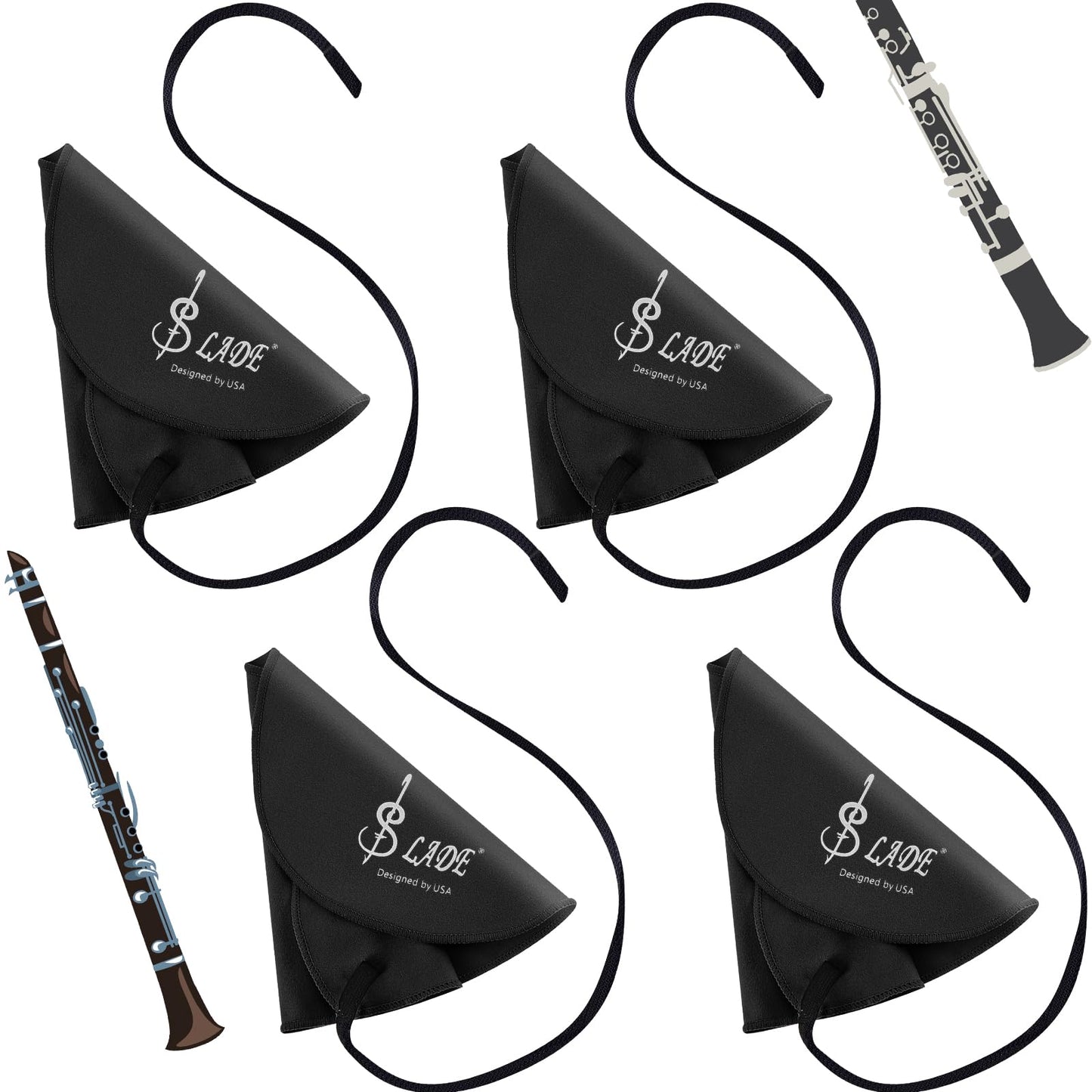 Yinder 4 Pcs Clarinet Swab Cloth Clarinet Cleaner Cleaning Cloth Swab for Inside Tube Suitable Piccolo Flute Sax Saxophone (Blac