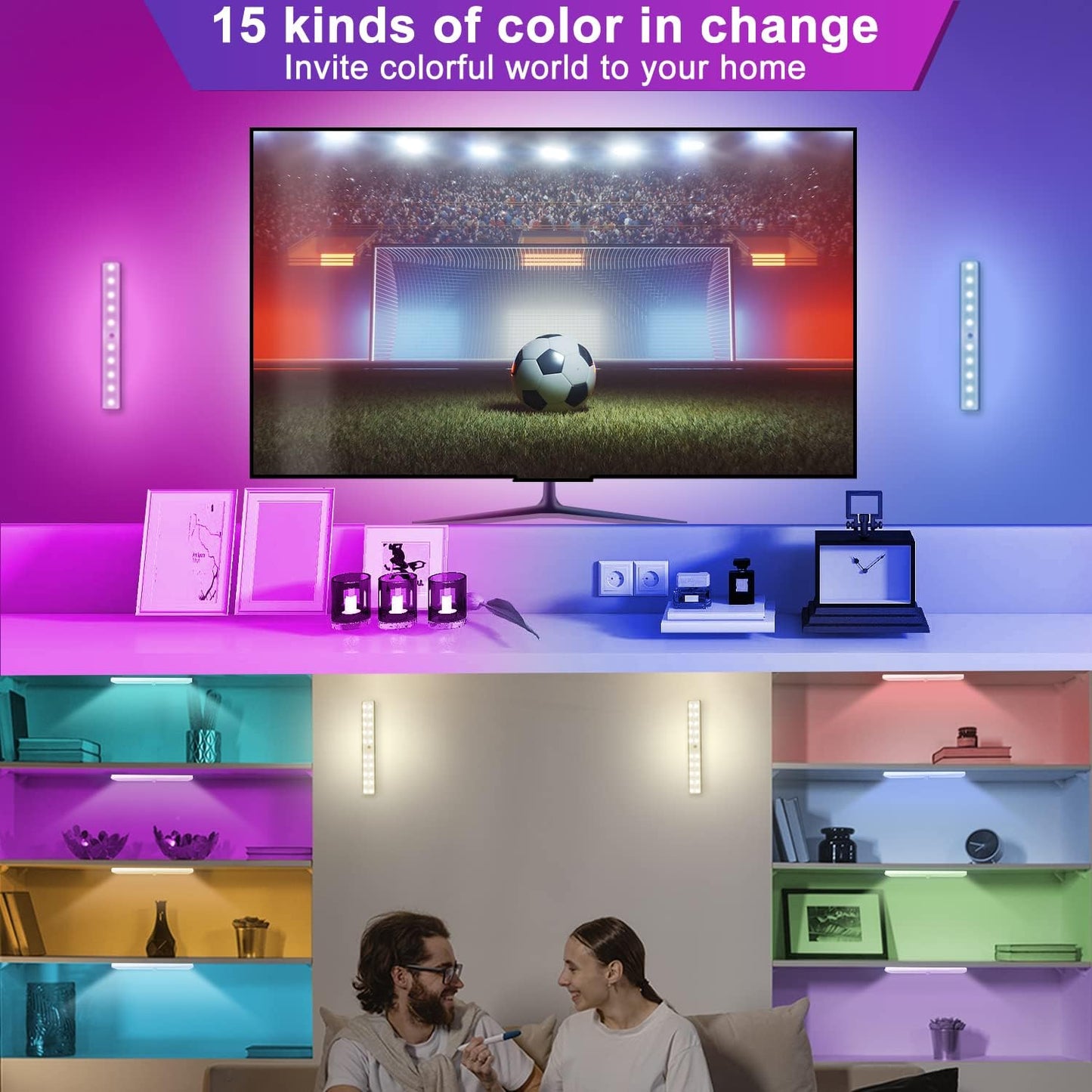LDOPTO 48 LED Under Cabinet Lighting, Rechargeable RGB, 4 Pack, Remote Control, Multicolor, Model UF19-4PCS