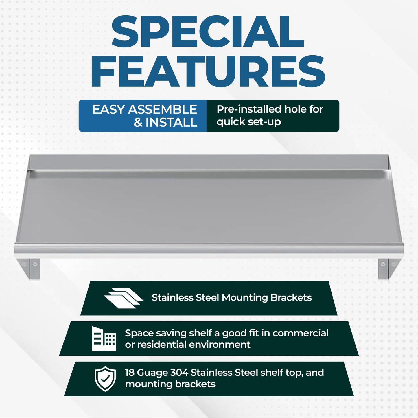 Express KitchQuip 304 Stainless Steel Slanted Wall Rack Shelf with Drain Outlet โ 42" x 22.5" | Commercial Wall-Mounted Drip Shelf for Bar, Kitchen, or Dish Station (42 in. x 22 1/2 in)