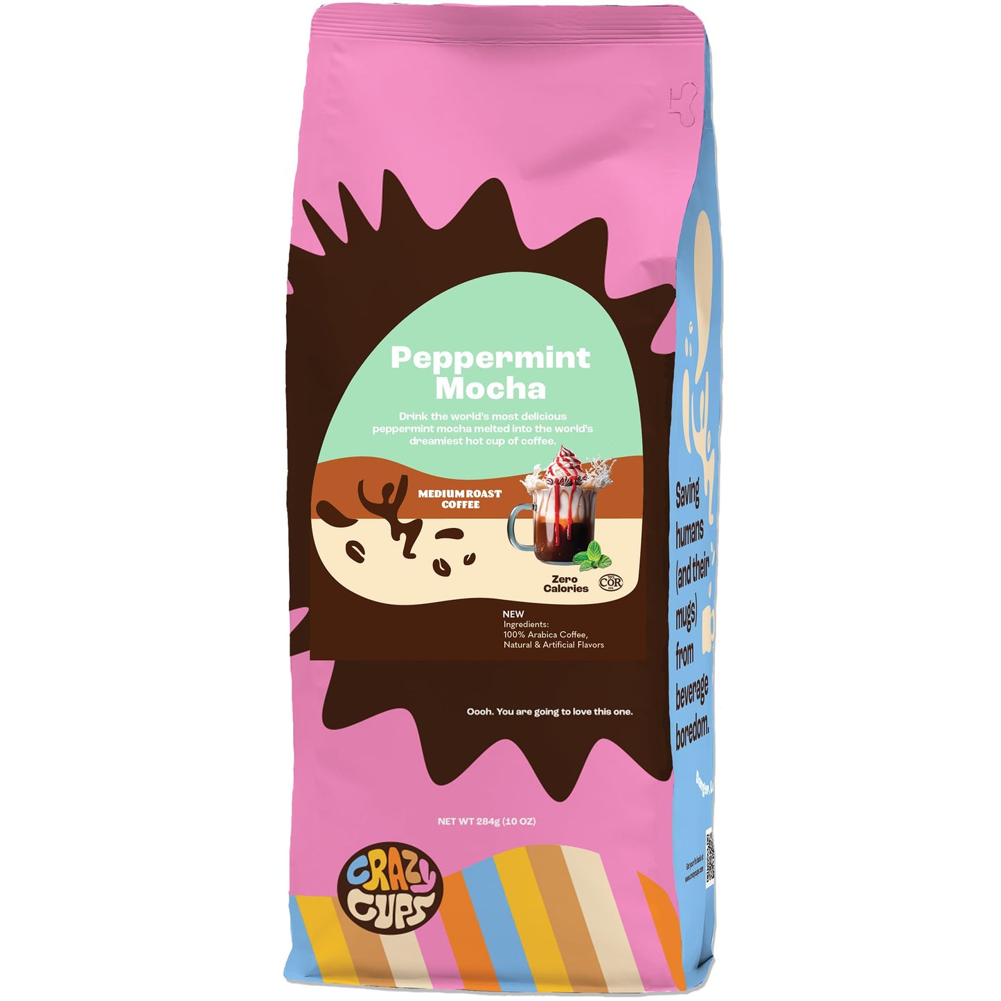 Crazy Cups Flavored Ground Peppermint Coffee, Peppermint Mocha Coffee in 10 oz Bag, For Brewing Flavored Hot or Iced Coffee, (Pa