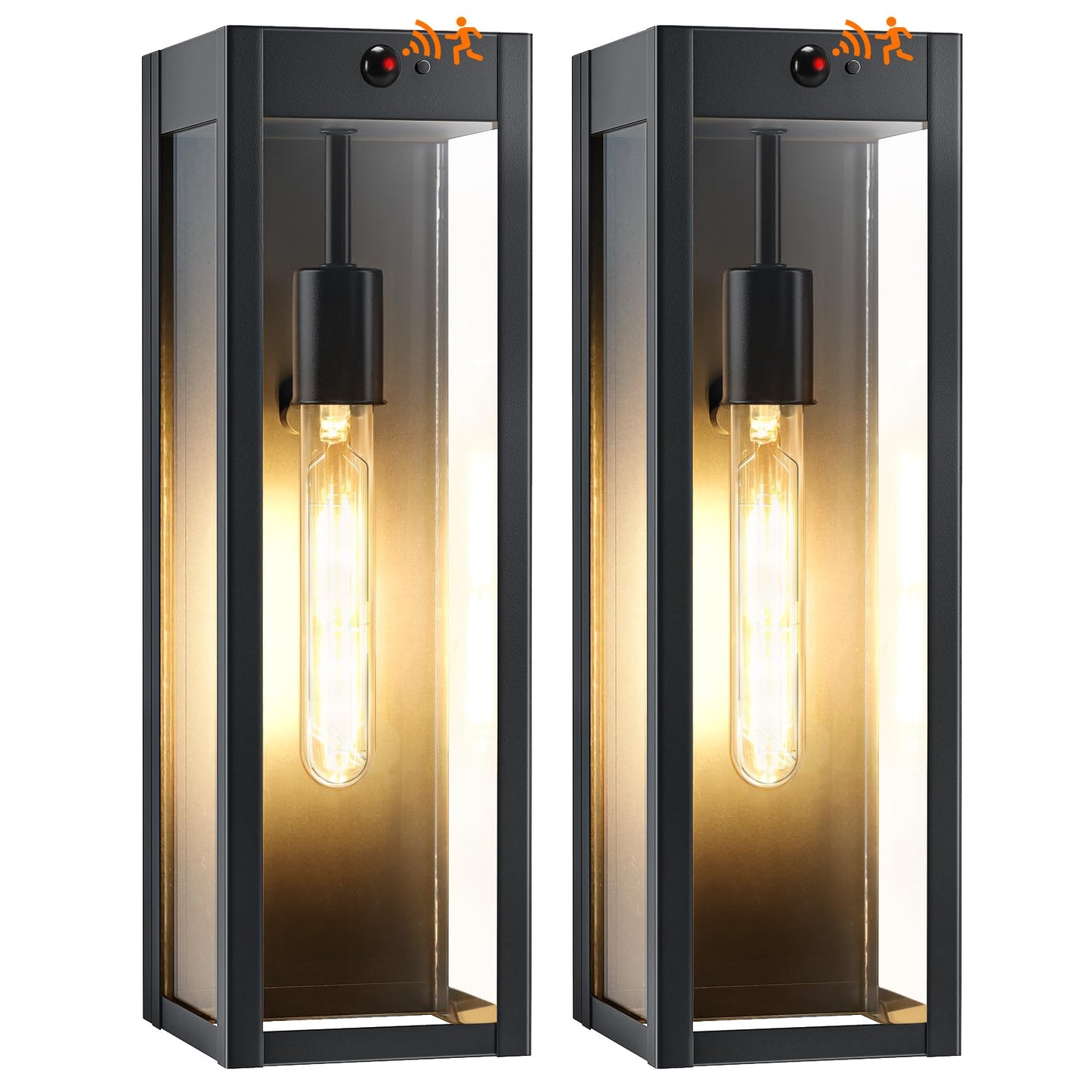 Criry 15.3 Large Motion Sensor Outdoor Wall Lights 2Pack Dusk To Dawn Porch Lights Outdoor Wall Sconces 3 Lighting Modes Black Exterior Lighting Fixtures For House Garage Bulb Not Included