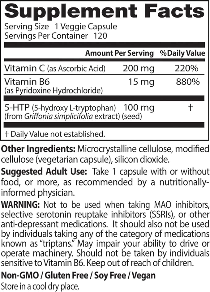 Doctor's BEST 5-HTP Enhanced with Vitamins B6 & C, Non-GMO, Vegan, Gluten & Soy Free, 120 Count (Pack of 2)