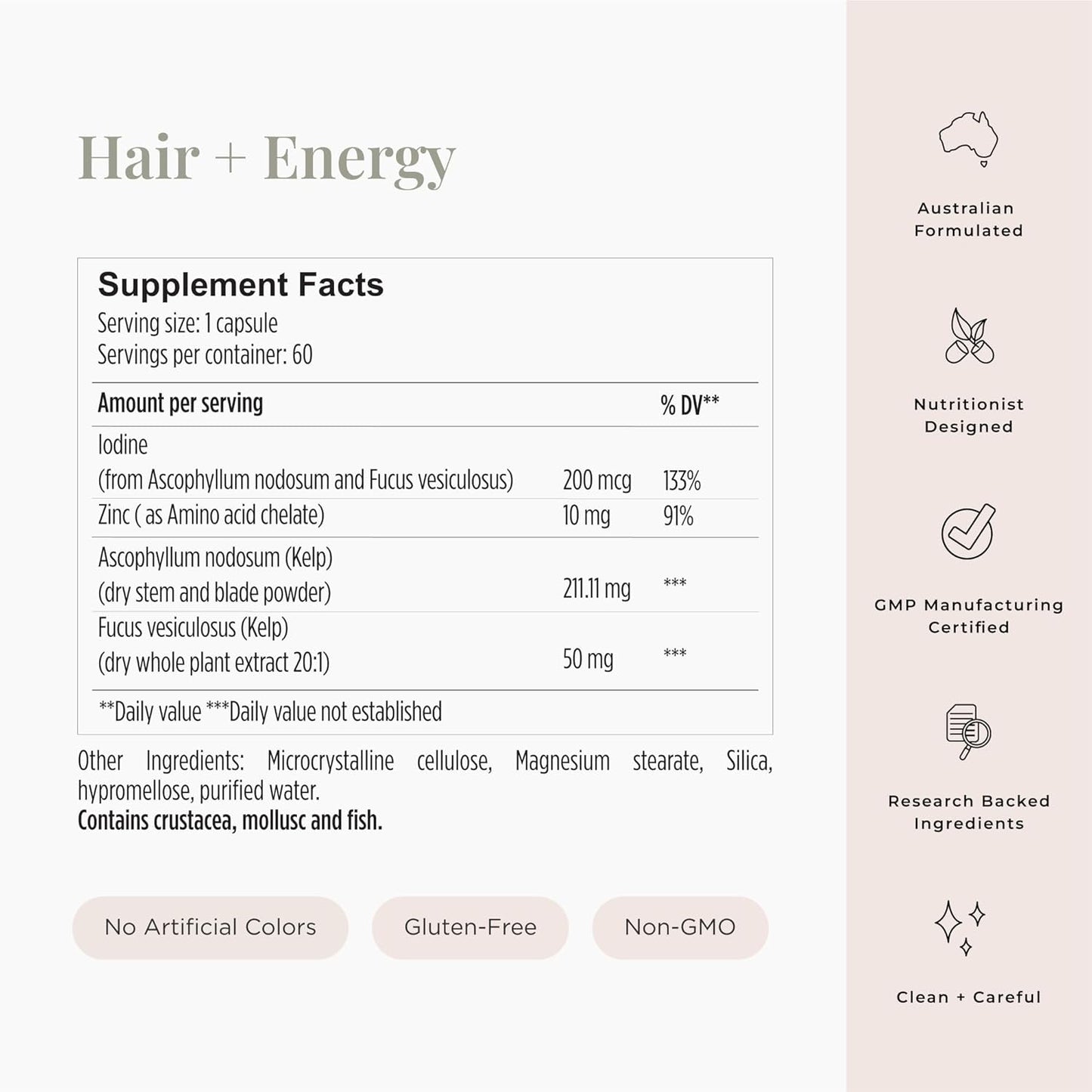 JSHealth Vitamins Hair + Energy Formula | Hair Vitamins for Women and Men with Iodine and Zinc | Supports Hair Strength, Energy Levels, and Healthy Hair Maintenance (60 Capsules Pack of 2)