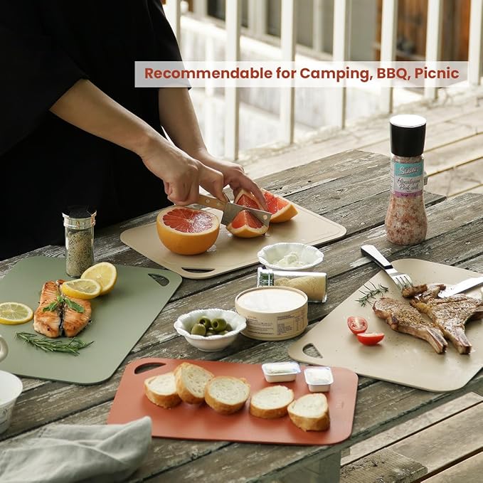 TPU Flexible Cutting Board - Scratch Resistant & Knife Friendly, Non-Slip - BPA Free, Dishwasher Safe & Easy Clean - Made in Korea, Beige Large (1 Pack)