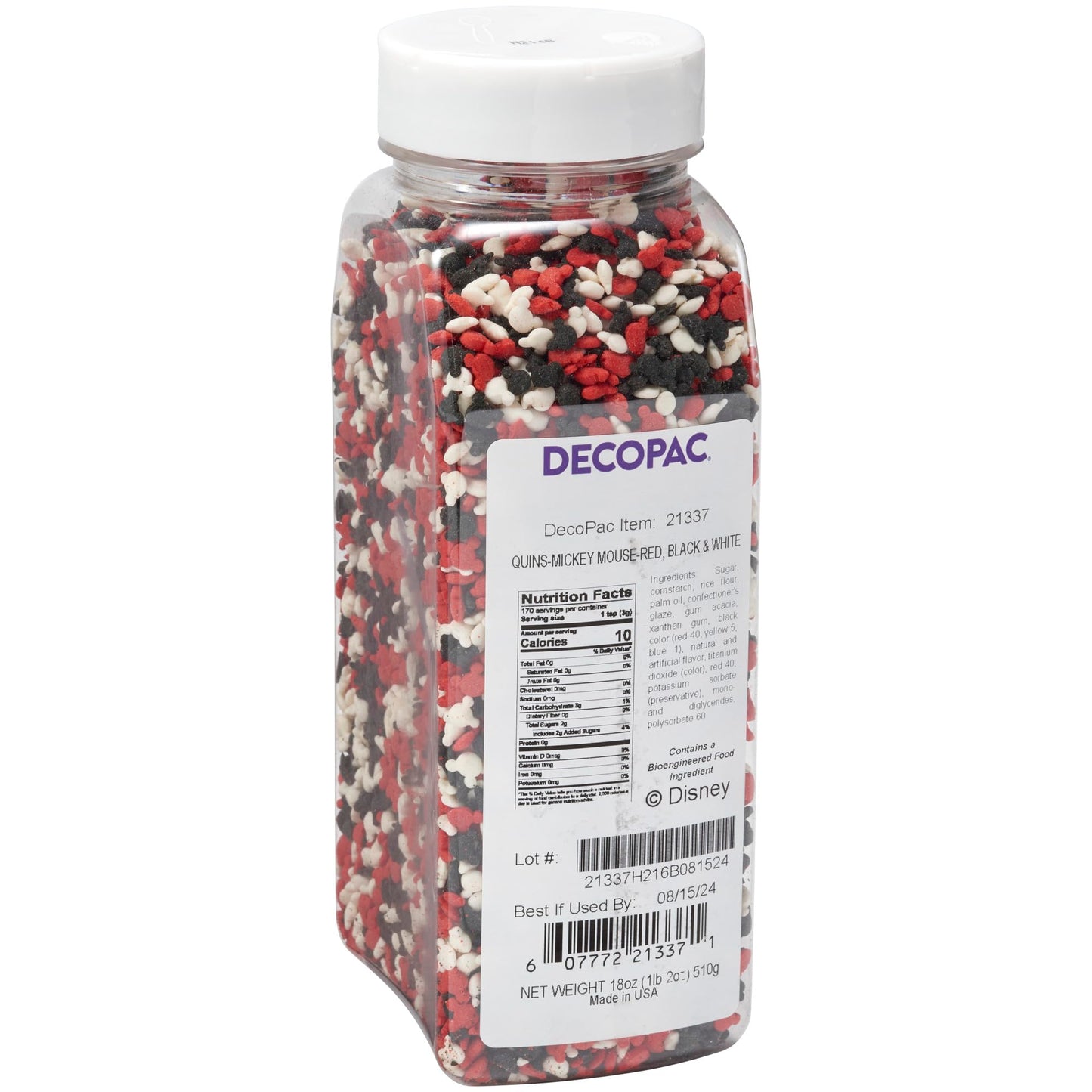 DECOPAC Mickey Mouse Quins, 18oz, Fancy Sprinkles Shaped Like Mickey Mouse, Candy Sprinkles in Handheld Container, Edible Sprink