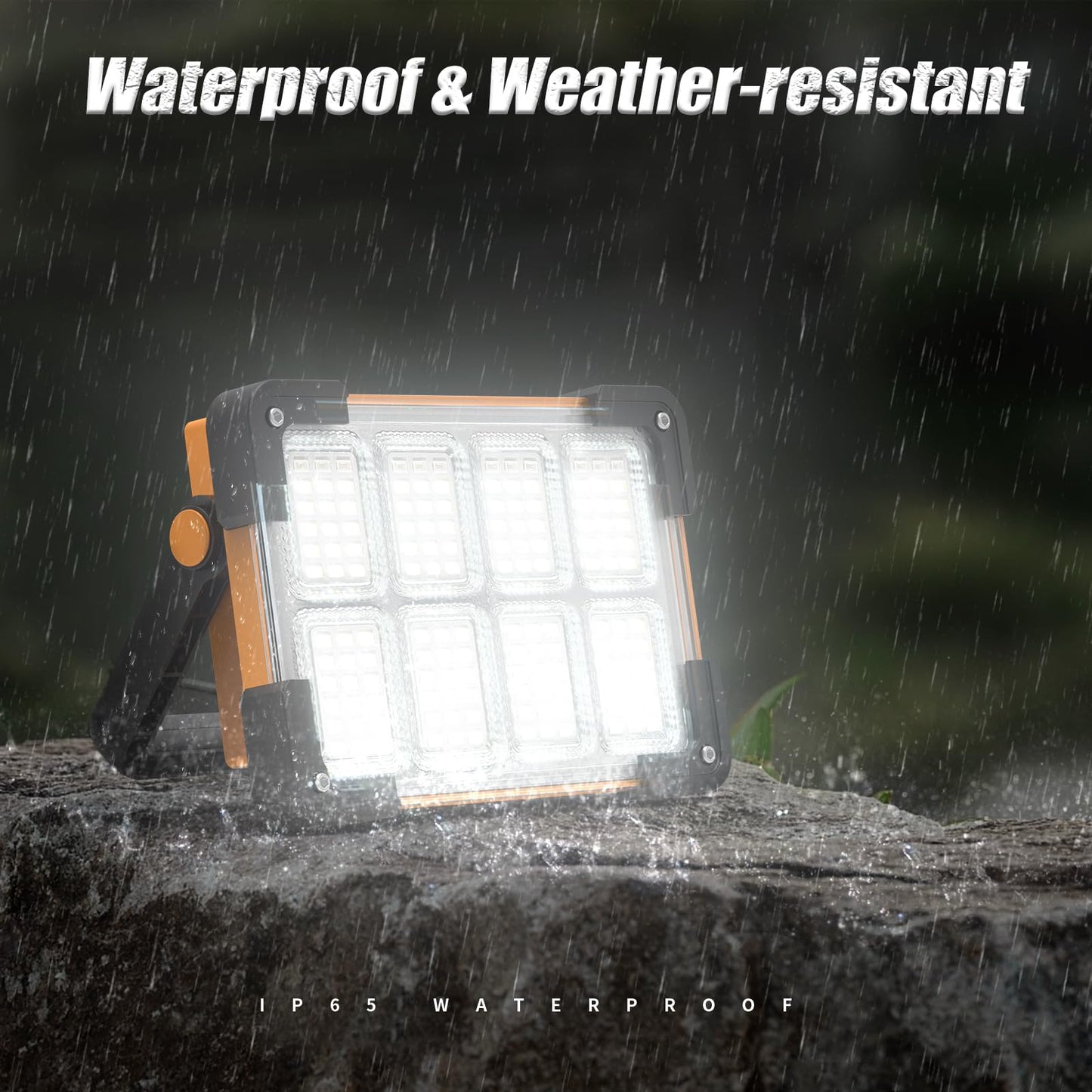 DANCINGBOAR 120W Solar Rechargeable Work Light, 144 LED, 10000LM, IP66 Waterproof, Portable Flood Light, Yellow, Model U8CUP