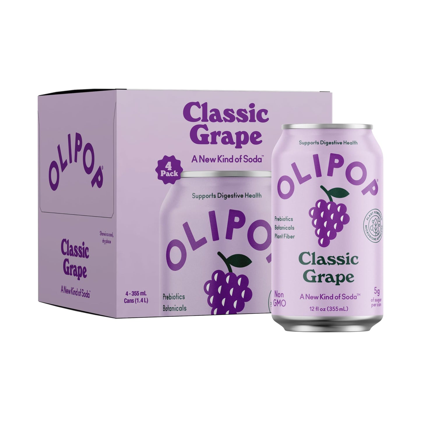 OLIPOP Prebiotic Soda Pop Classic G Prebiotics Botanicals Plant Fiber 12 fl oz (4 Cans)