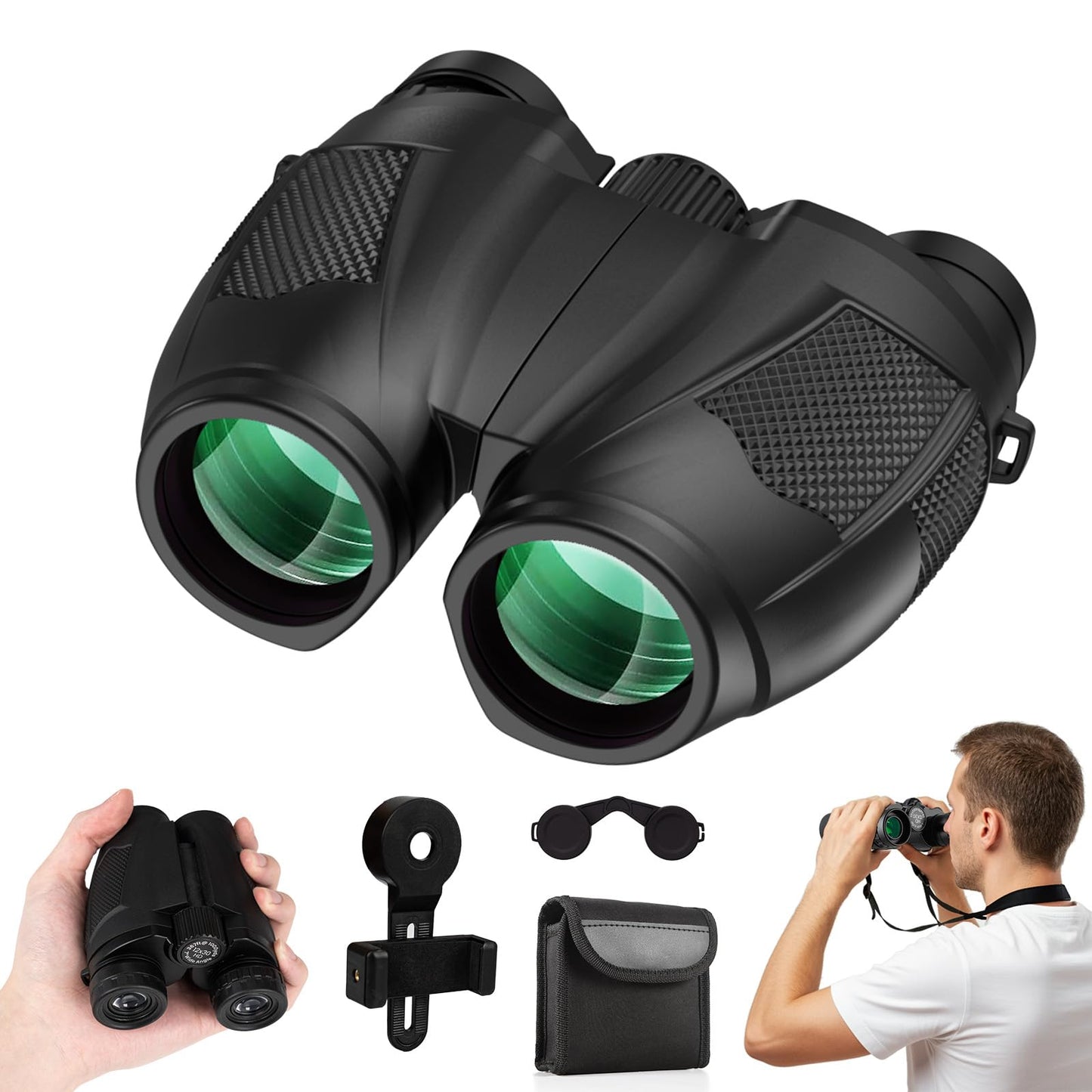 12x30 Compact Binoculars for Adults, High Power Lightweight Small Binoculars with Phone Adapter for Cruise Ship Hiking Bird Watc