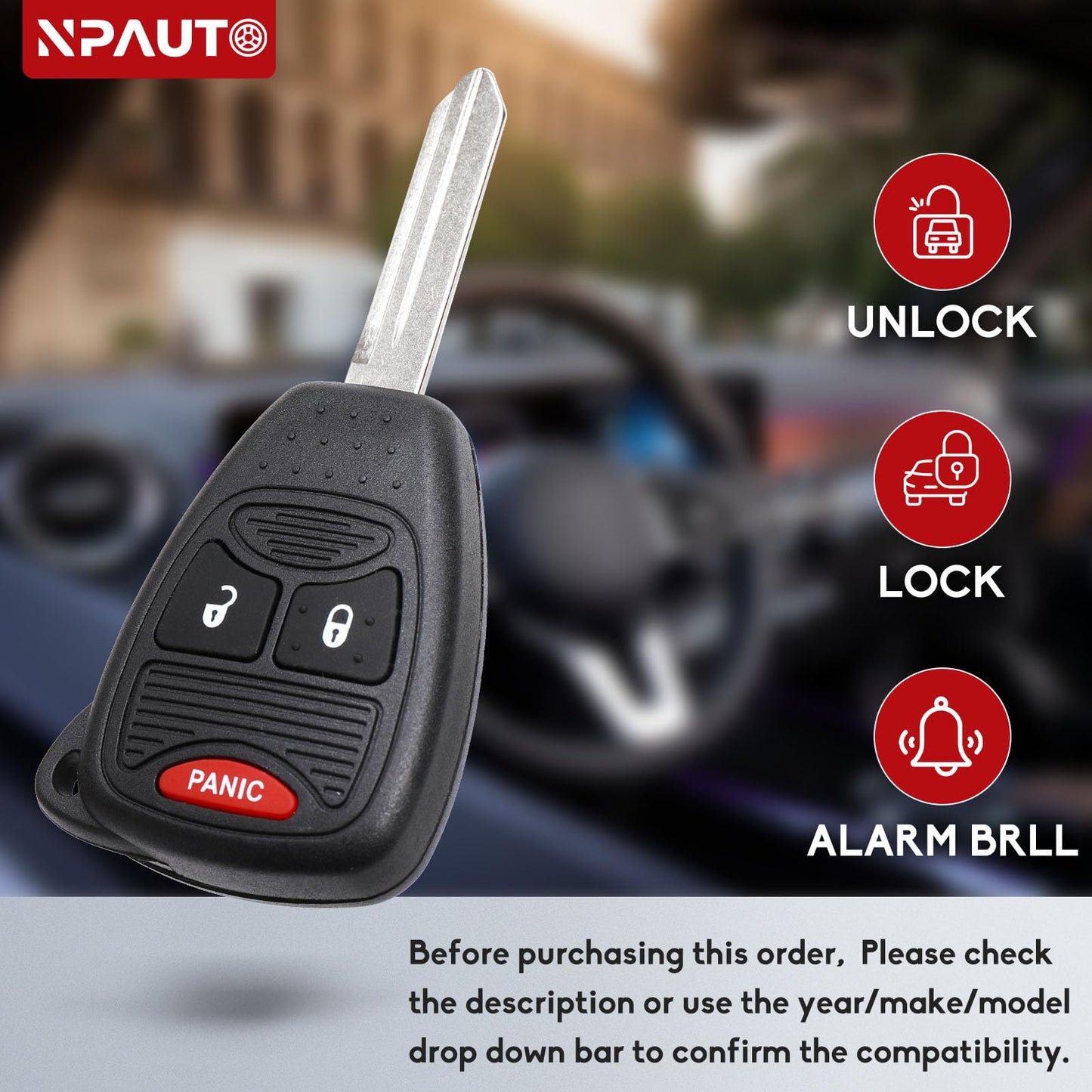 Npauto Key Fob Replacement Fits For Dodge Ram Dakota Durango Magnum Caliber Charger Nitro Avenger, Jeep Wrangler Compass Patriot