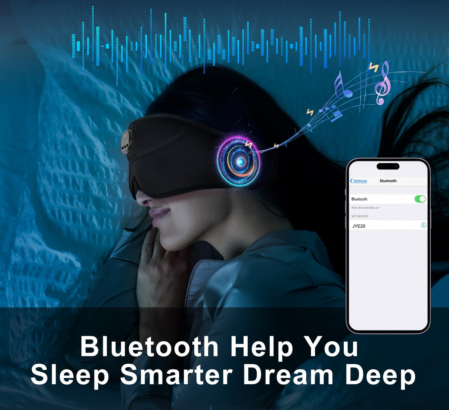ZHENYEMEI Bluetooth Sleep Mask with Smart Timing, 100% Blackout 3D Contoured Eye Mask for Sleeping & Music Auto Shut Off, Breathable No Pressure for Side Sleeper Travel Essential Gift for Women Men