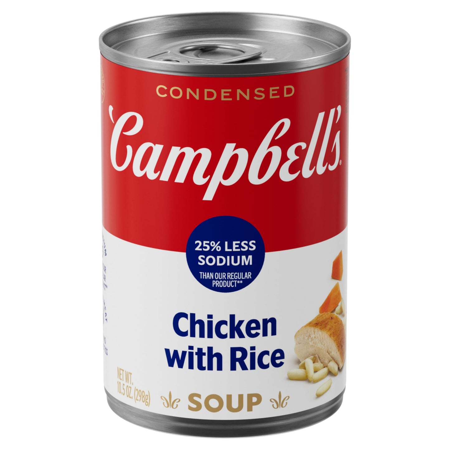 Campbells Condensed 25% Less Sodium Chicken and Rice Soup, 10.5 oz Can