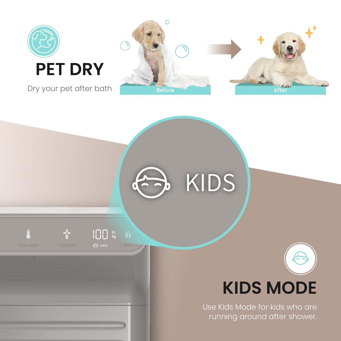 VOVO STYLEMENT BD-7700G Body & Foot Dryer for bathroom, Temperature & Wind Volume Controlled Dryer with Intuitive Display, Water