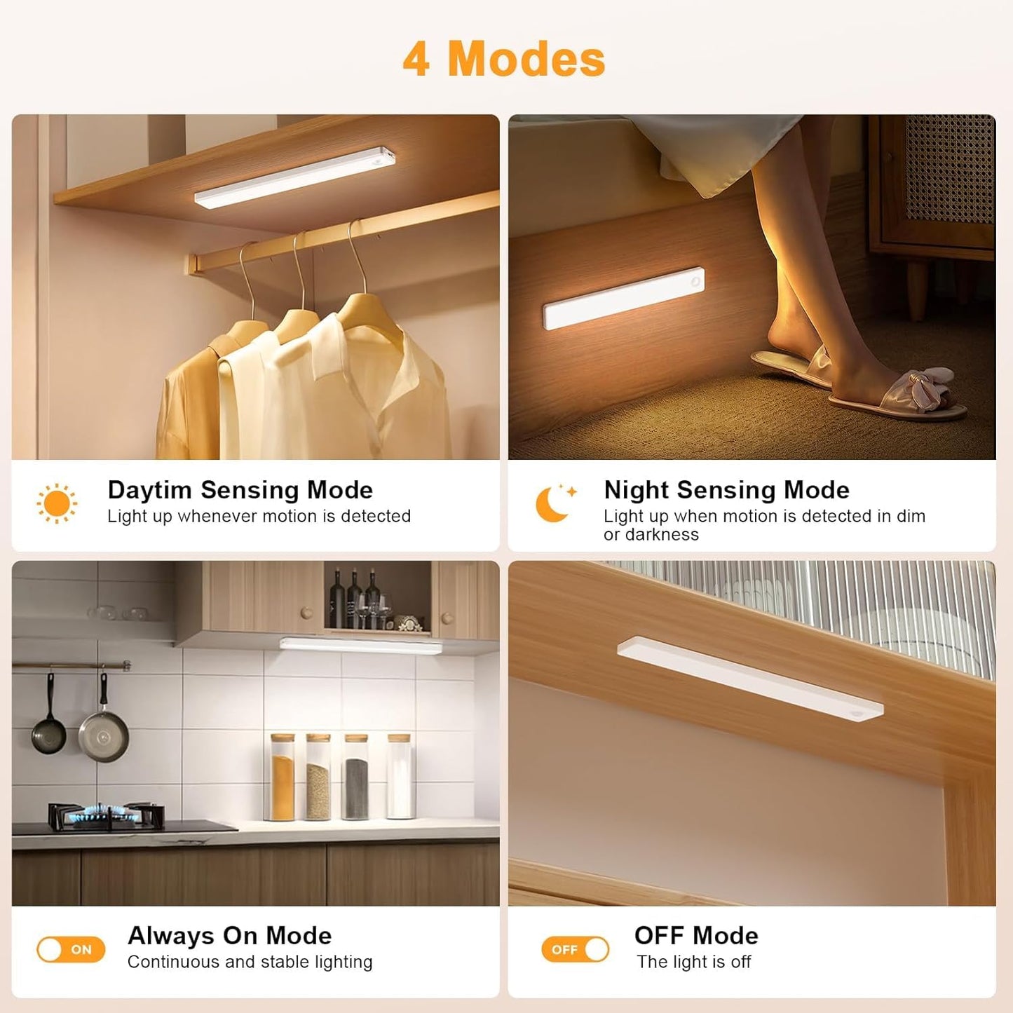 Auxoda Under Cabinet Lighting - Motion Sensor, USB Rechargeable, 8 inch, 7000K White Light, 2-Pack, Model GLS-C016-205mm