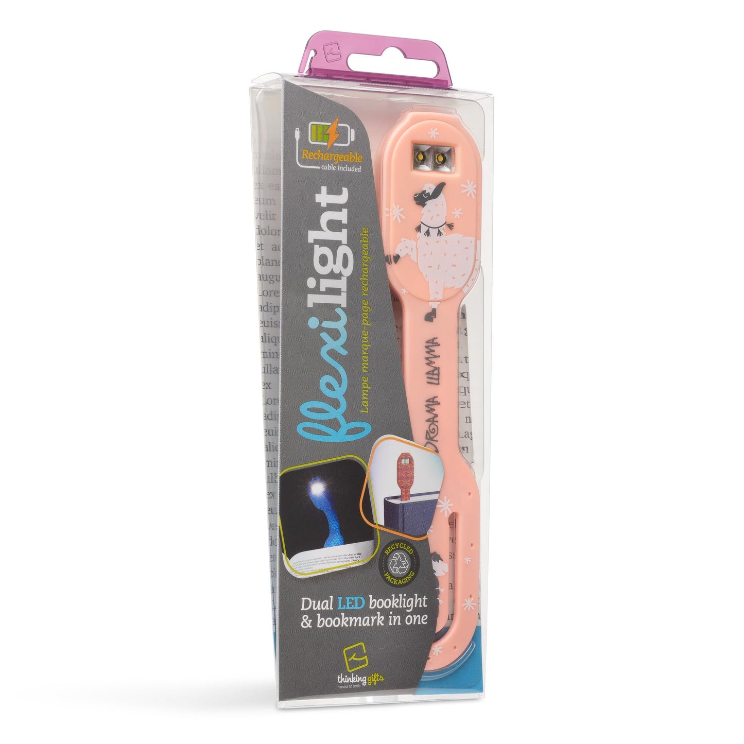 Gifts For Readers & Writers Flexilight Bookmark Light | Rechargeable Led Clip-On | Llama Color | Ideal For mature-themeds & Kids