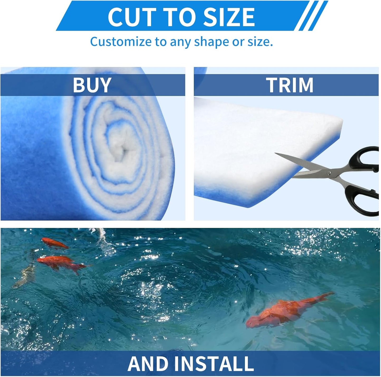 Classic Koi Pond Filter Pad Media-12"x144"Thicker Reusable Replacement Washable Pad,Fish Pond Filter Material for Koi Outdoor Ponds Aquarium