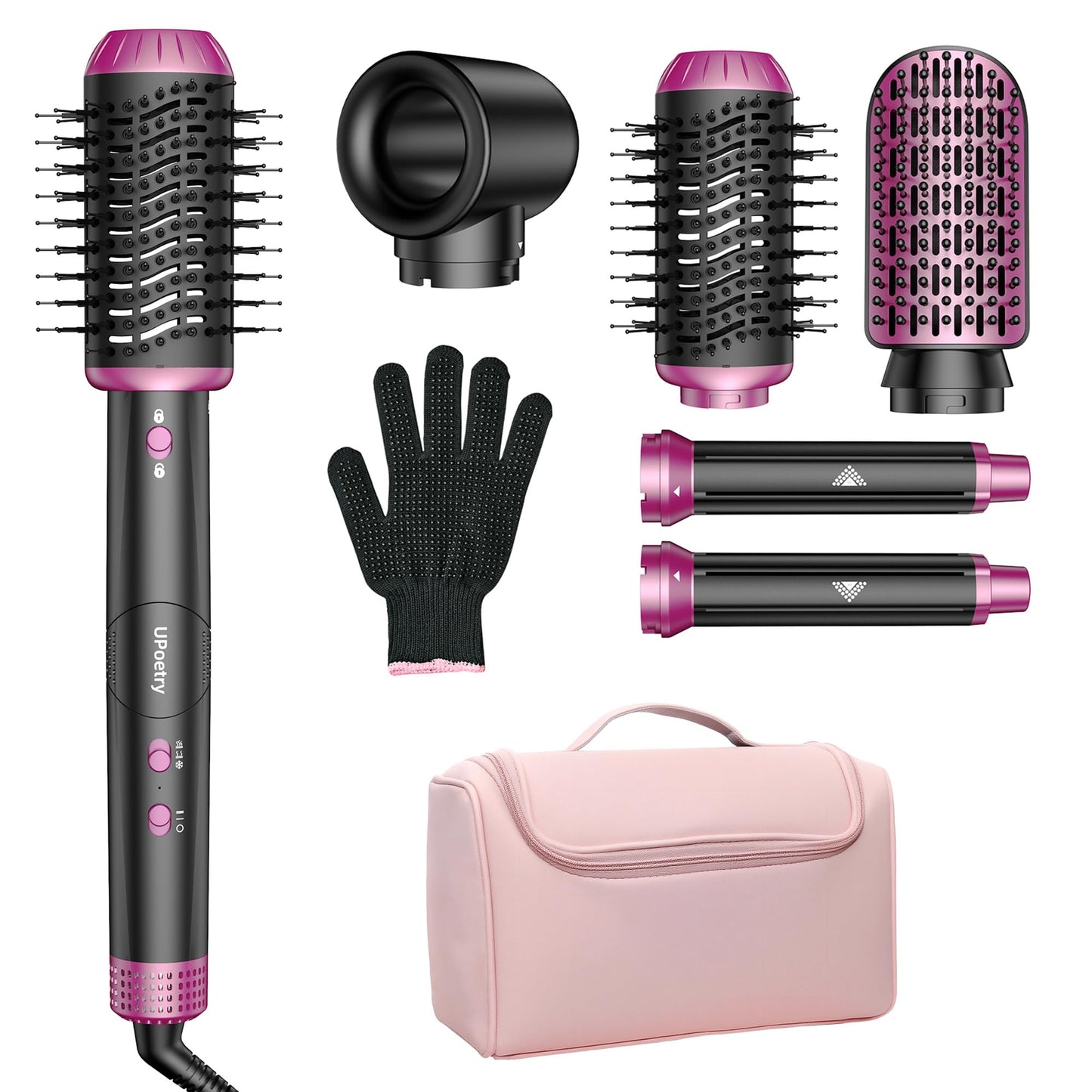UPoetry 5 in 1 Hot Air Styler & Hair Dryer Brush, High-Speed Blow Dryer Fast Drying Curling Without Heat Damage, Volumizing Stra