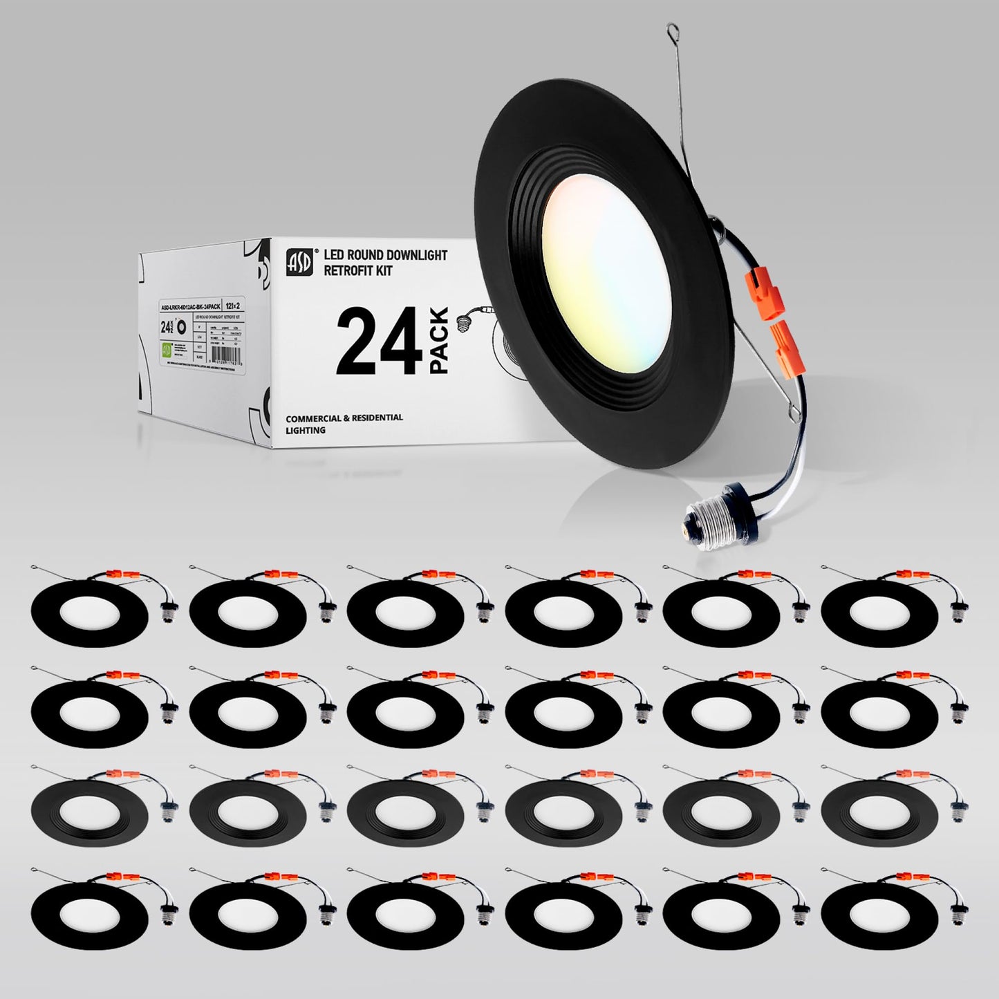 ASD Retrofit LED Recessed Lighting 6 Inch | Black 12W 1009 Lm Wet Rated Dimmable LED Downlights | 2700K-5000K Adjustable CRI90 R
