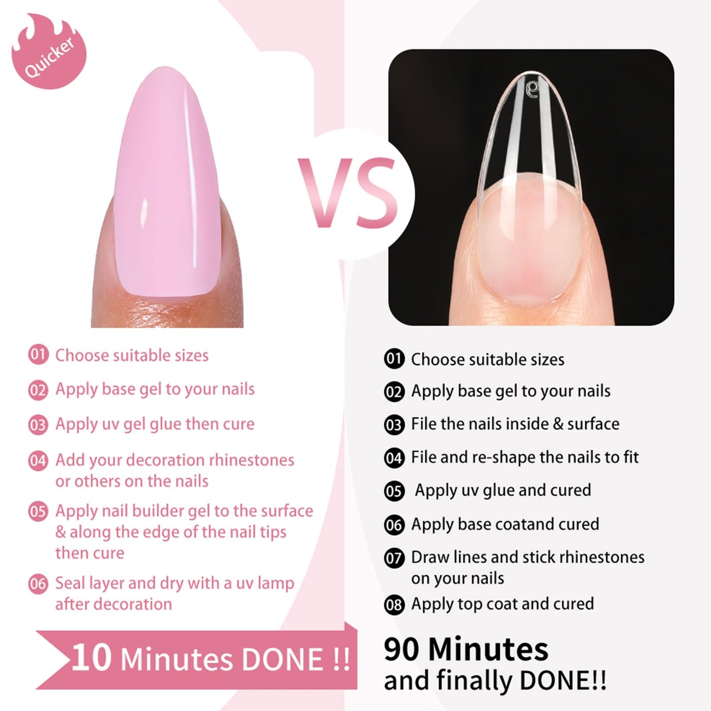 MRSCOL Press on Nails-Pink,30 Pcs Oval Press On Nails,Press On Nails Short Reusable 15 Sizes - 30 Nail Kit with Glue