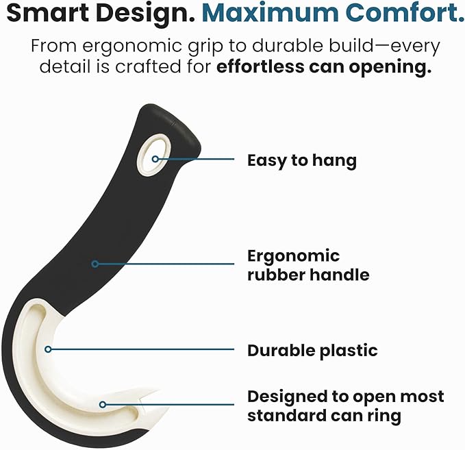 Jokari Ring Pull Can Opener for Soda and Food Cans Arthritis Aid with Non Slip Grip for Seniors Kids and Nail Protection Manual Pull Tab Tool for Easy Open Cans Black Dishwasher Safe