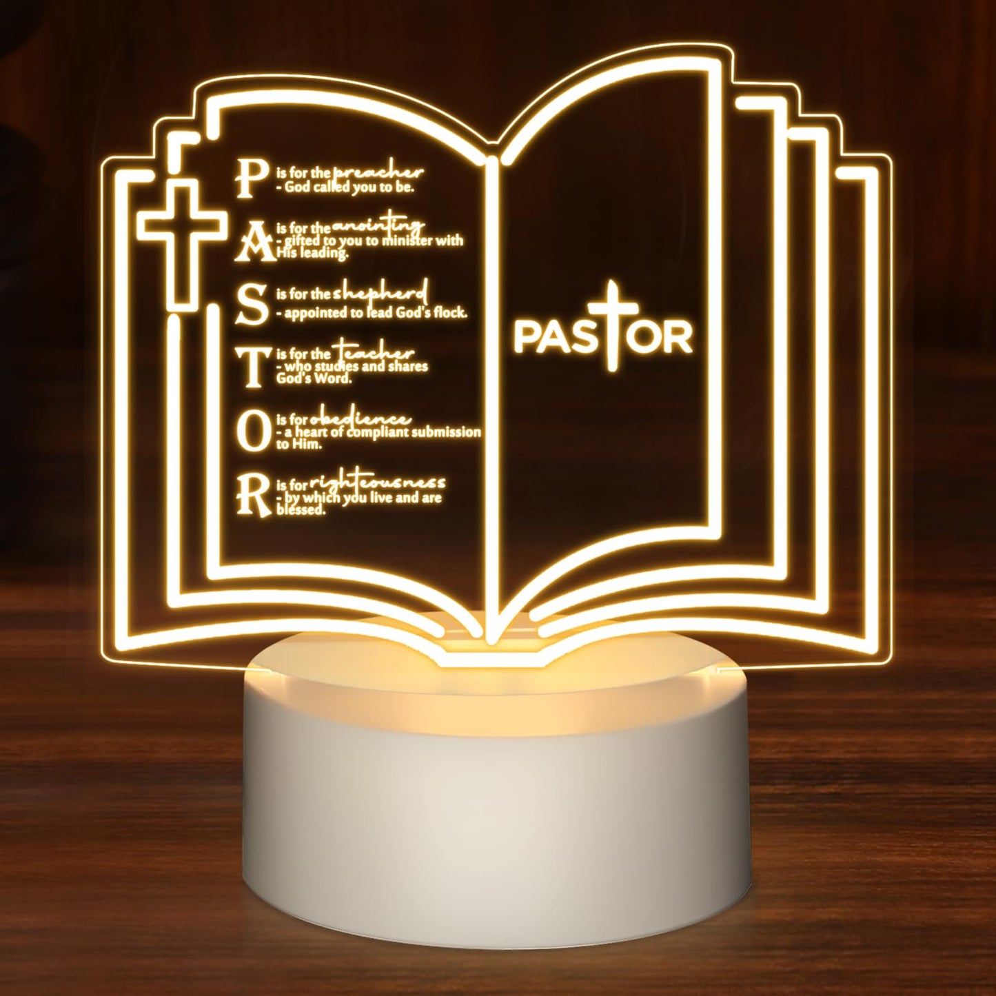 Kosiz 1 Pcs Pastor Appreciation Gift LED Night Light Christmas Christian Gifts Engraved Thank Clergy Sayings Acrylic Lamp with B