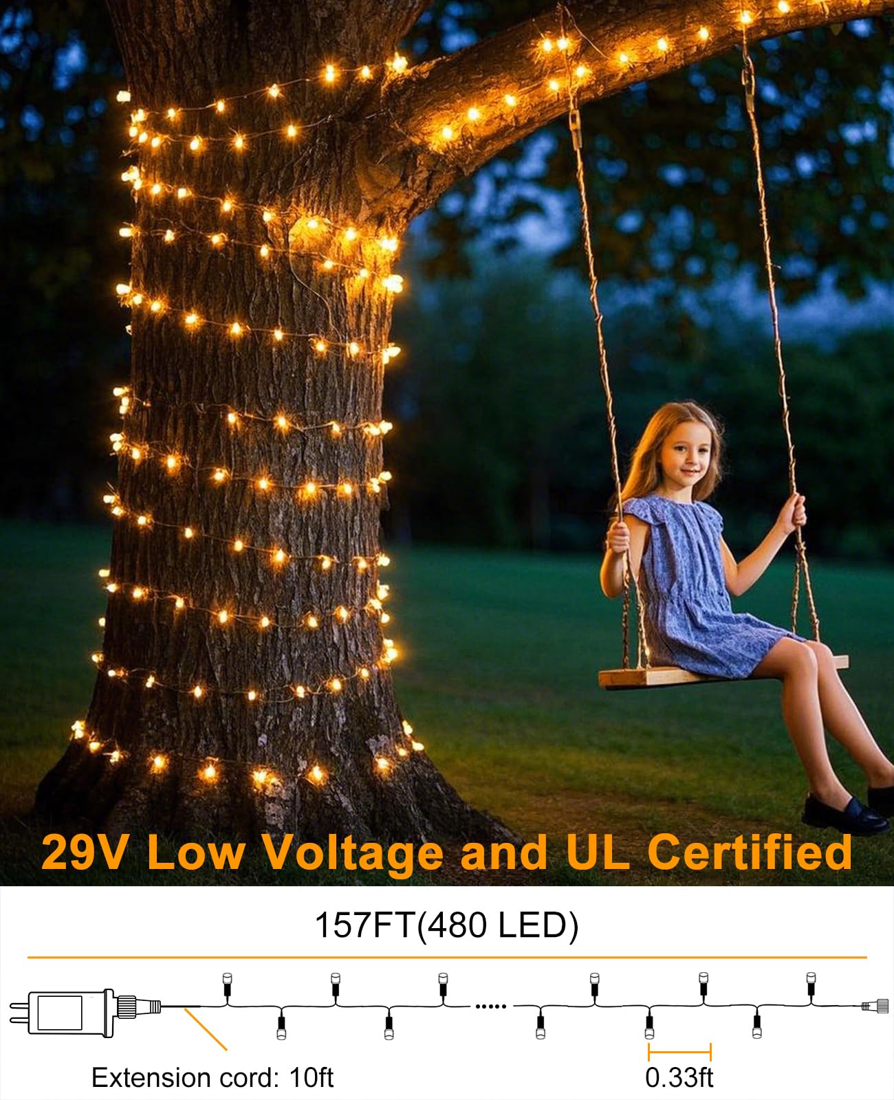 Xmasbokeh 157Ft 480 Led Christmas Lights Outdoor Christmas Tree Lights Waterproof 8 Modes Plug In Fairy String Light For Indoor Party Xmas Tree Garden Patio Decorations Warm White