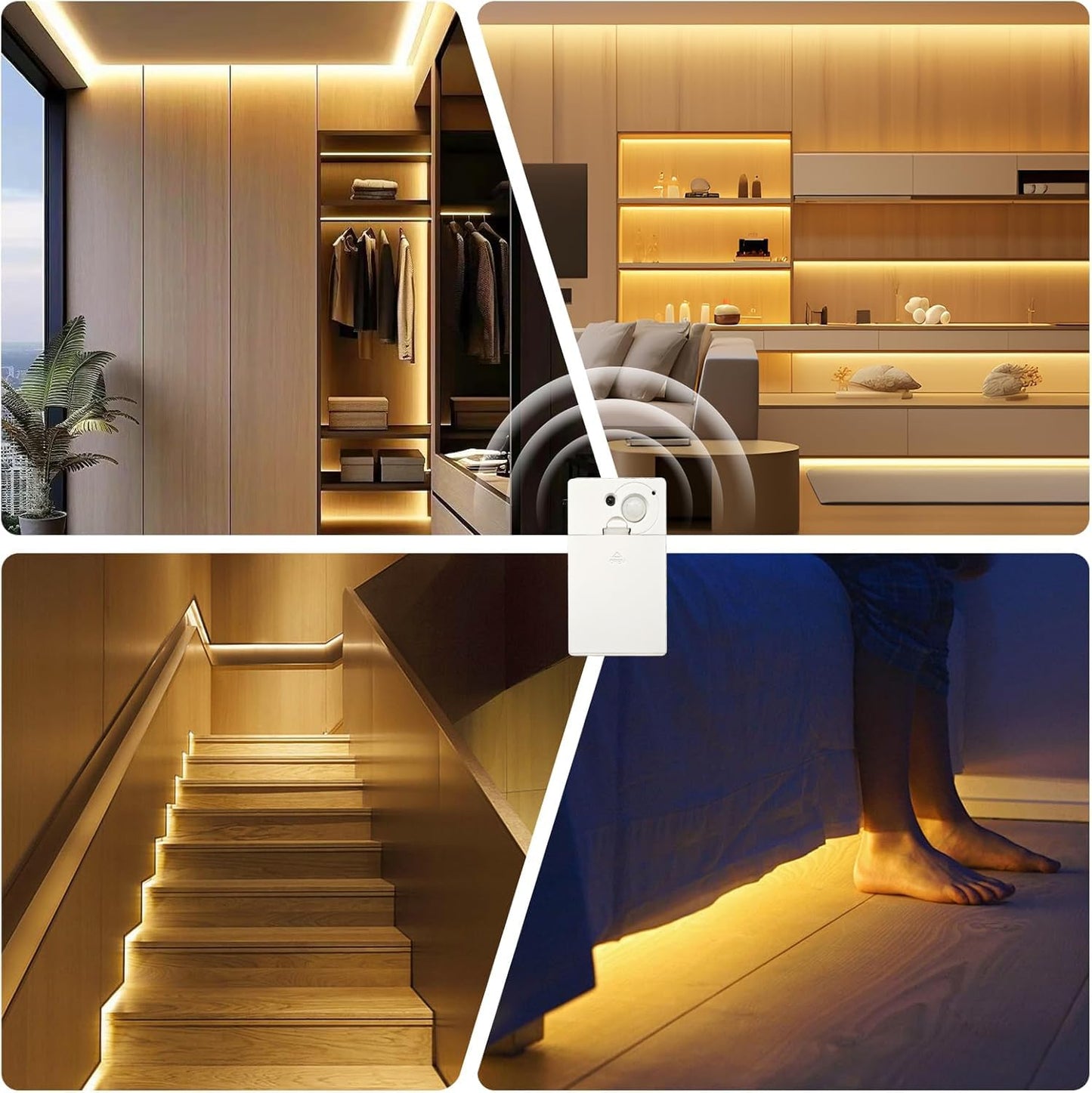 Battery Powered Led Strip Lights Cob Motion Sensor Led Strip Lights 20 Inch X 3 Pack For Kitchen Under Cabinet Lighting Shelves Under Counter Closet Cordless Click Light Warm White 3000K