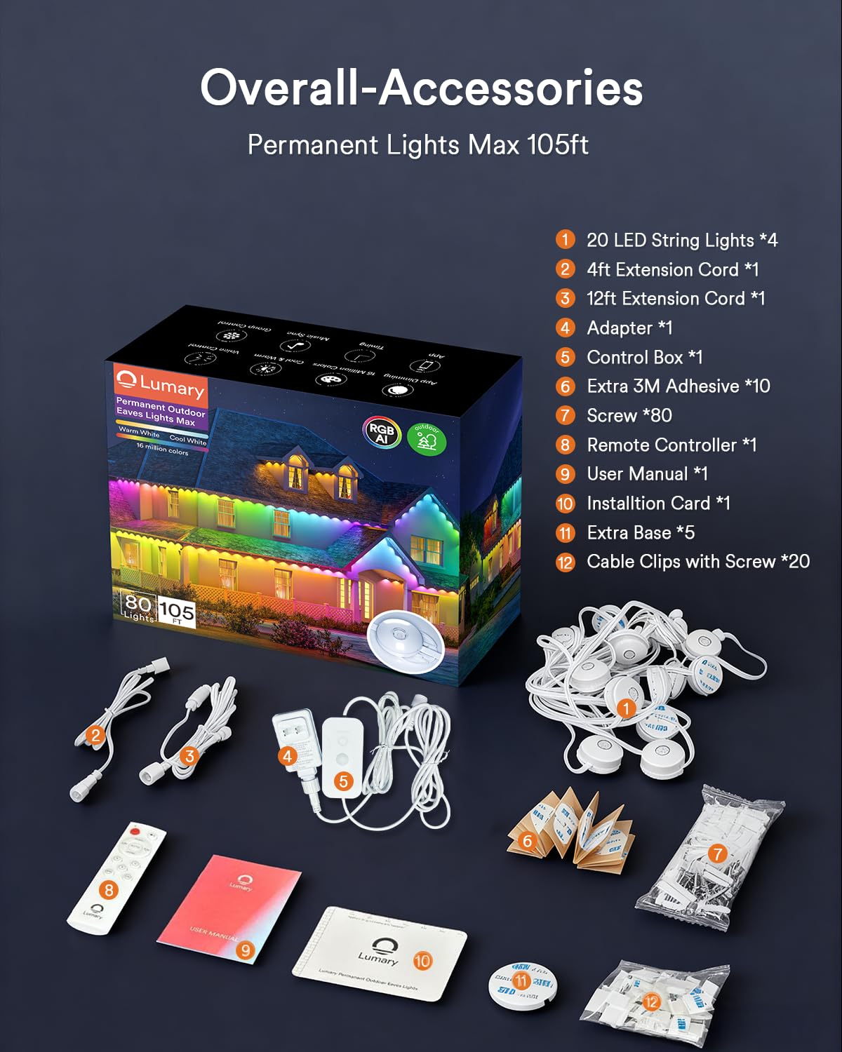 Lumary Permanent Outdoor Lights Max 105Ft With 80 Led Eave Lights 4800Lm Rgbaicw Smart Outdoor Lighting Ip67 Waterproof Scene Modes For Daily And Accent Lighting Works With Alexa/Google Assistant