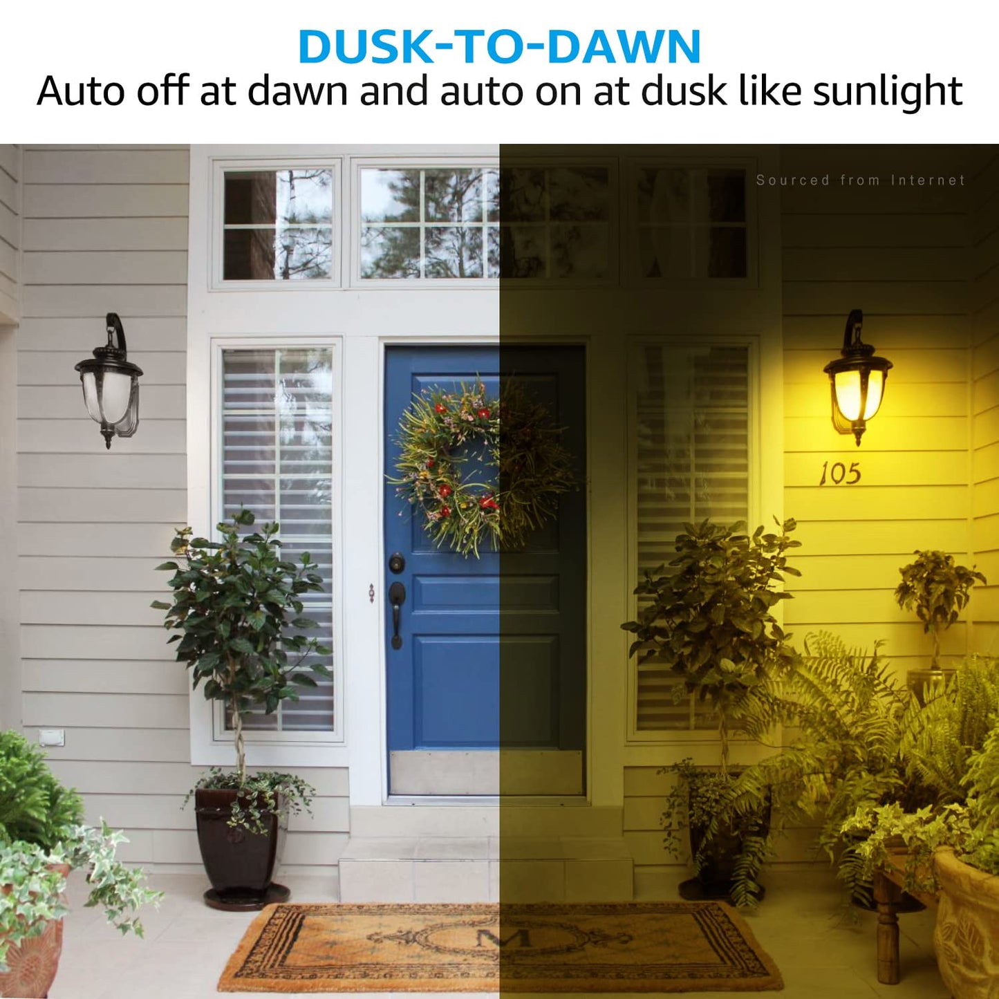 TORCHSTAR Yellow Dusk to Dawn Light Bulbs Outdoor, Sensor A19 LED Light Bulb, Auto On/Off Photocell Automatic for Outdoor Lighting, UL FCC DOE, 2700K, Pack of 4