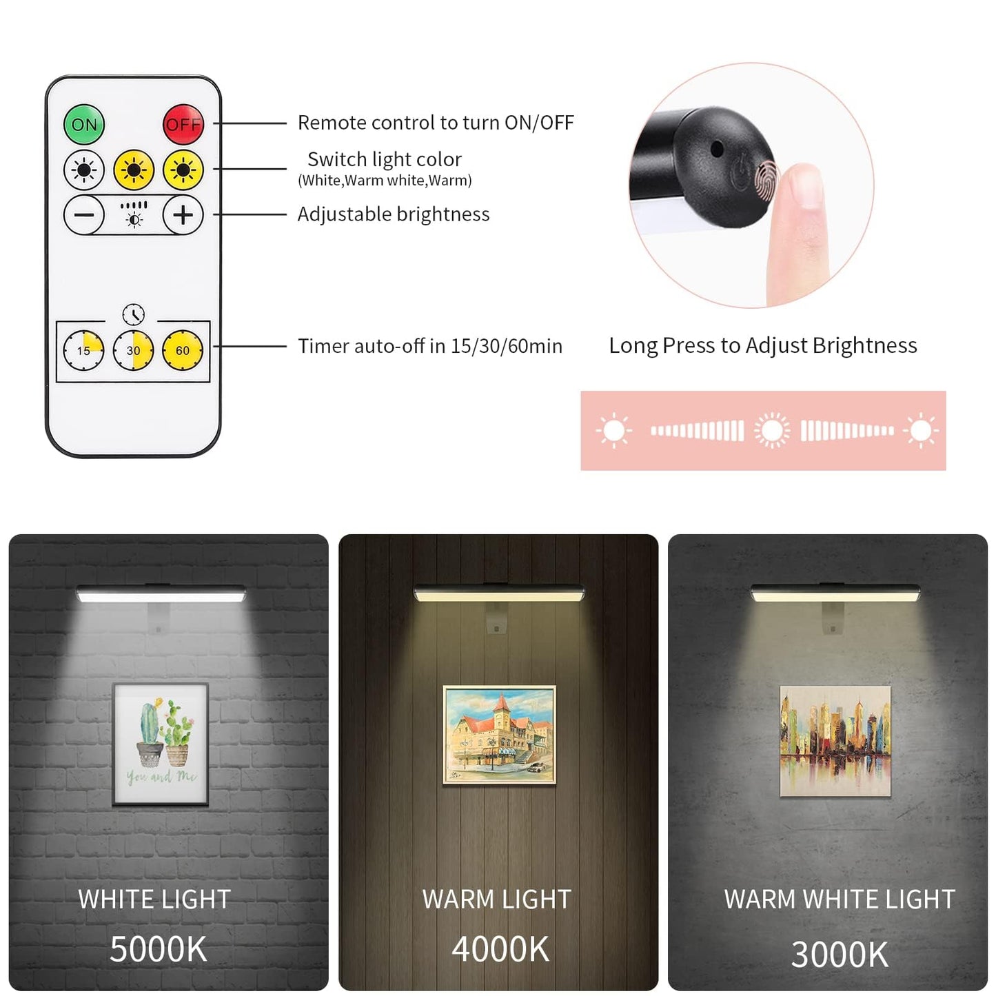ZOCALOK Picture Light, Battery Operated, Wireless with 16 LEDs, Upgrade Base, Black, Model Z21-PL-Black