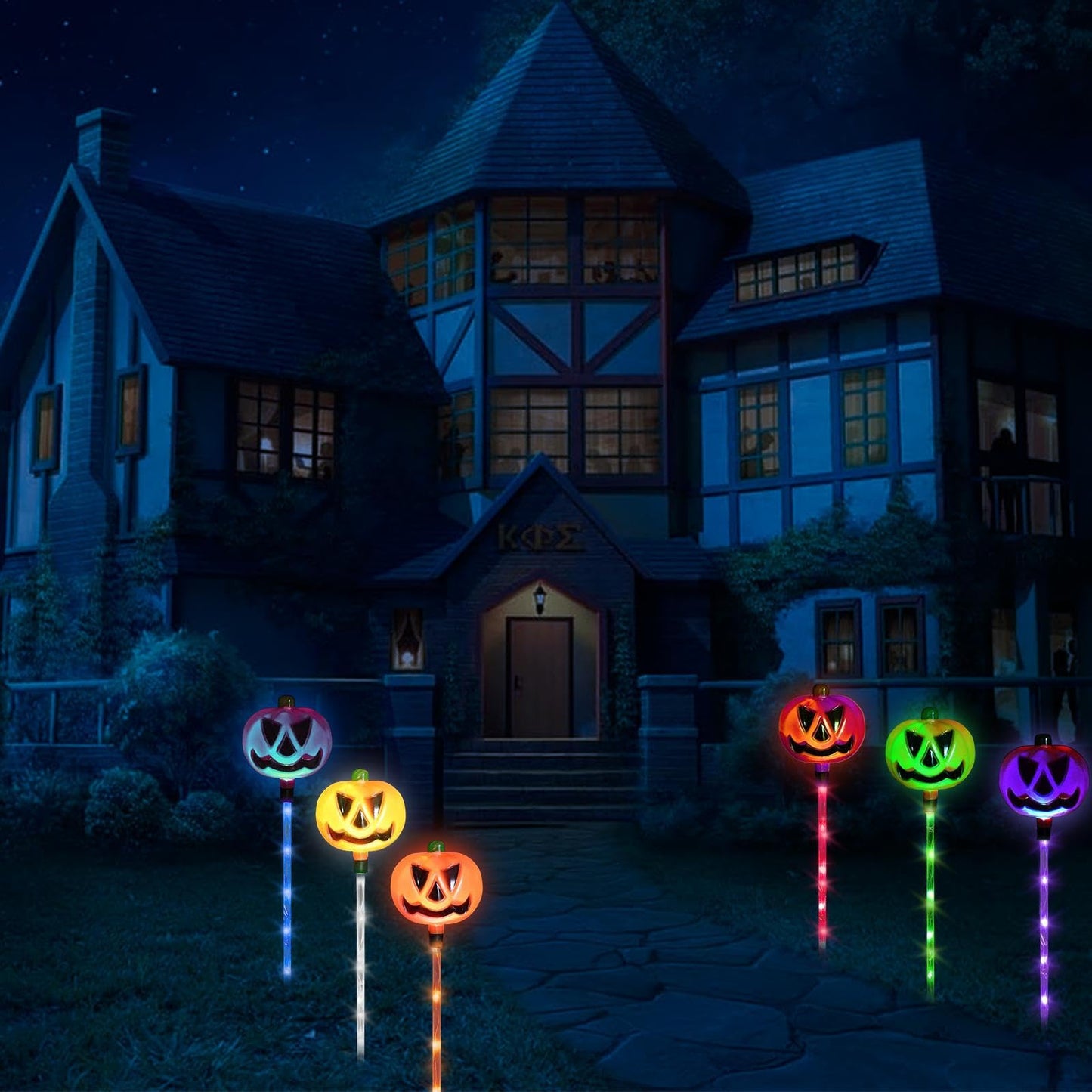 HRFGWDD 6-Pack Solar Pumpkin Garden Lights, Waterproof, 8-Mode, 17.8 in, Multicolor