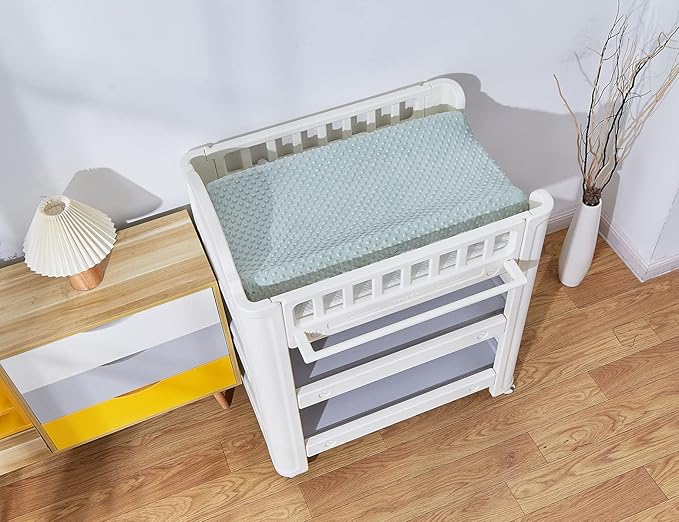 Solid Changing Table Pad Cover Cradle Sheet, Fits 32"/34''x16 Contoured Diaper Changing Pad, Ultra Soft Cozy Dots Plush Changing Table Covers, Breathable Wipeable Removable (Sea Foam)