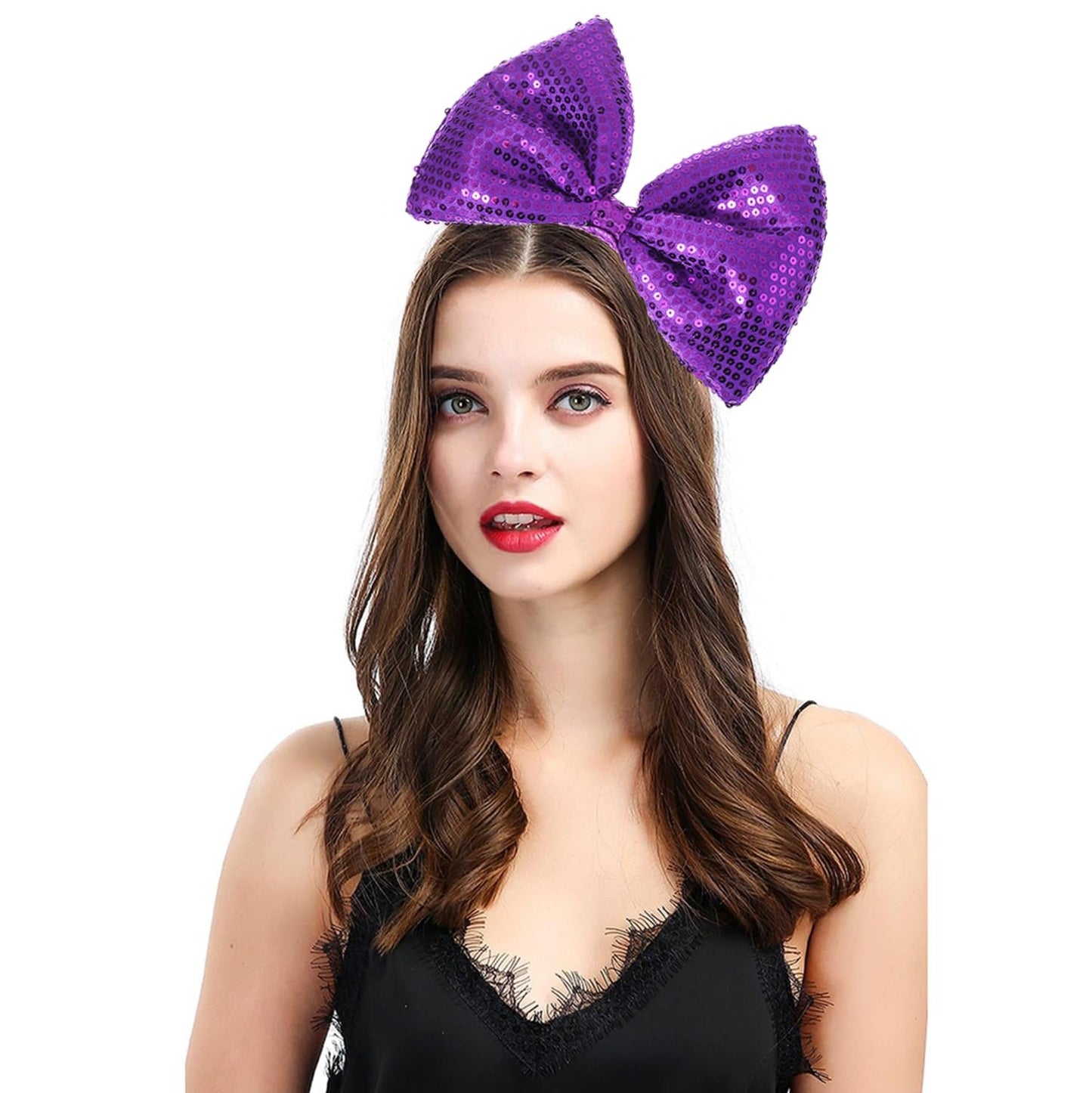 Bubbmi Women Large Bow Headband, Mardi Gras Carnival Headband, Oversized Bow Hairband, Birthday Party Halloween Festival Party C
