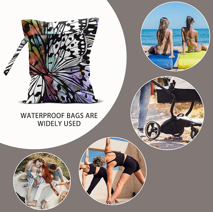 Butterfly Gifts for Women, 2Pcs Butterfly Print Wet Bags, Wet Dry Bag Reusable Zipper Pouch for Swimsuit, Diapers, Beach, Dirty Yoga Gym Clothes, Toiletries, Waterproof Birthday Gifts