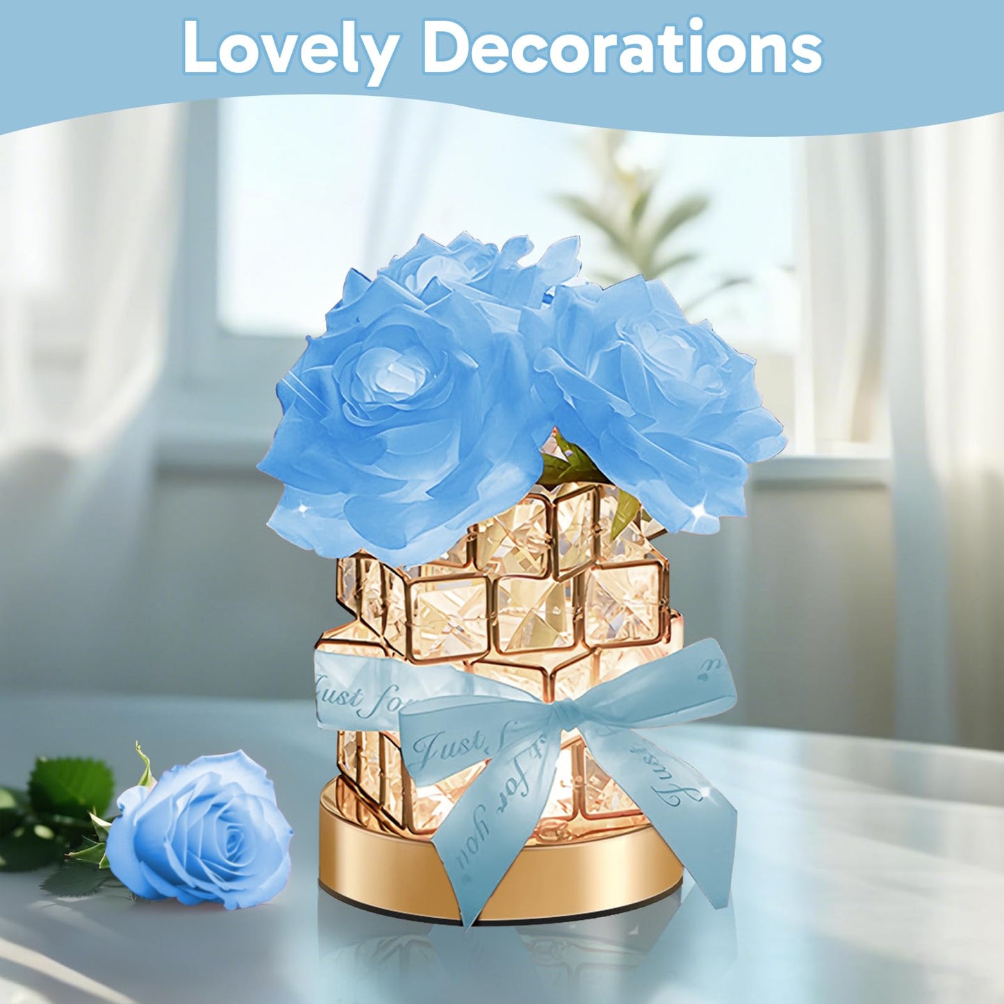 Onxe Romantic Rose Gifts For Girlfriend Wife Her Rechargeable Cordless Touch Crystal Table Lamp 3-Colour Infinitely Dimming Small Night Light ValentineS Day Anniversary Birthday Wedding Decor