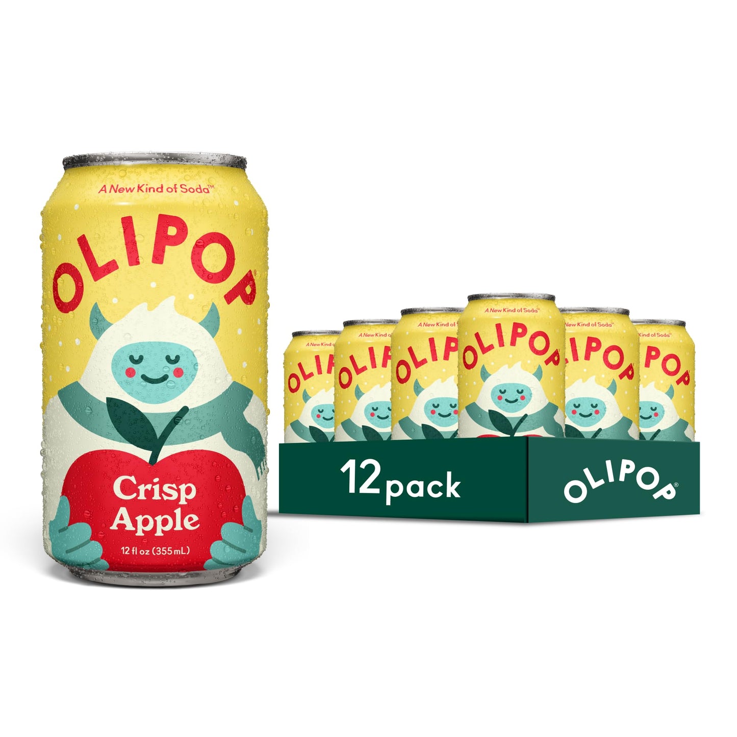 OLIPOP Prebiotic Soda Pop Crisp Apple Pantry Pack Packed with Prebiotics Fiber and Botanicals Gluten Free Vegan GMO Free 12oz (12-Cans)