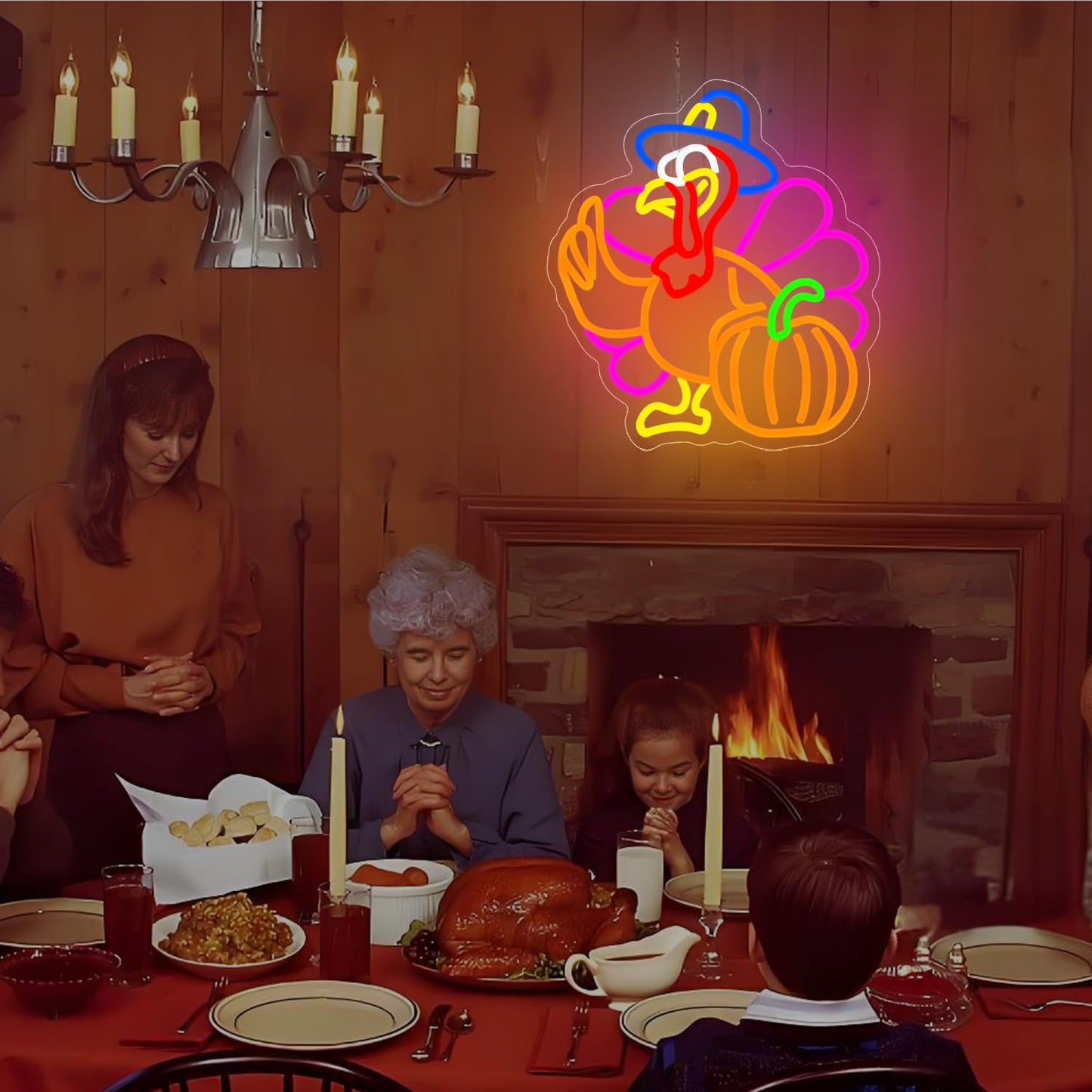 Pumpkin Turkey Neon Sign Dimmable Thanksgiving Led Neon Light Pumpkin Glowing Sign Usb Powered Wall Hanging Decoration For Fall Neon Sign Thanksgiving Harvest Home Decor.