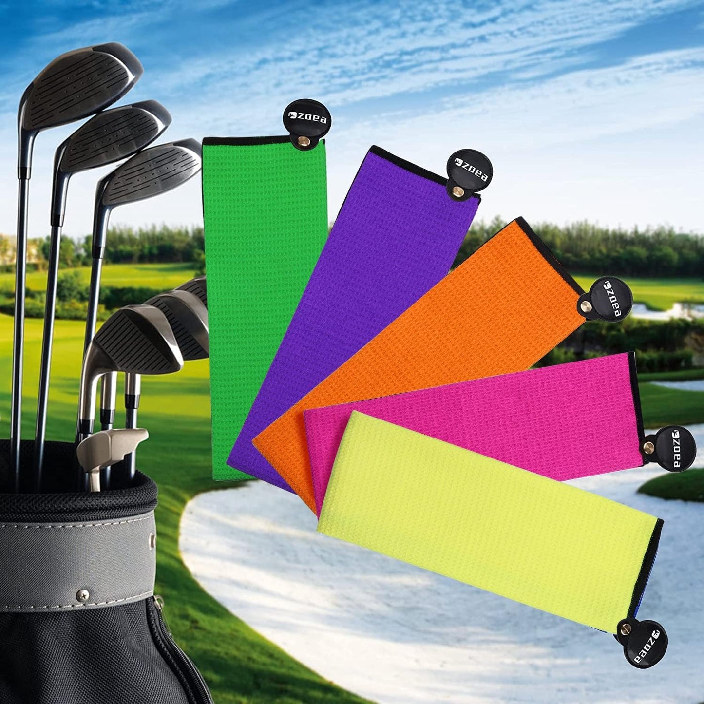 ZOEA Magnetic Towel, Magnetic Clip for Golf Towel, Microfiber Fabric Waffle Pattern Towels Industrial Strength Magnet for Strong Hold to Golf Carts or Clubs (1, Rose)