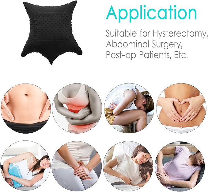Heart Surgery Pillow Shock Absorbing for Open Heart Surgery After Bypass Coughing with 2 Pockets - Recovery Gifts with Hands Placement Pouch, Minky Dot Black