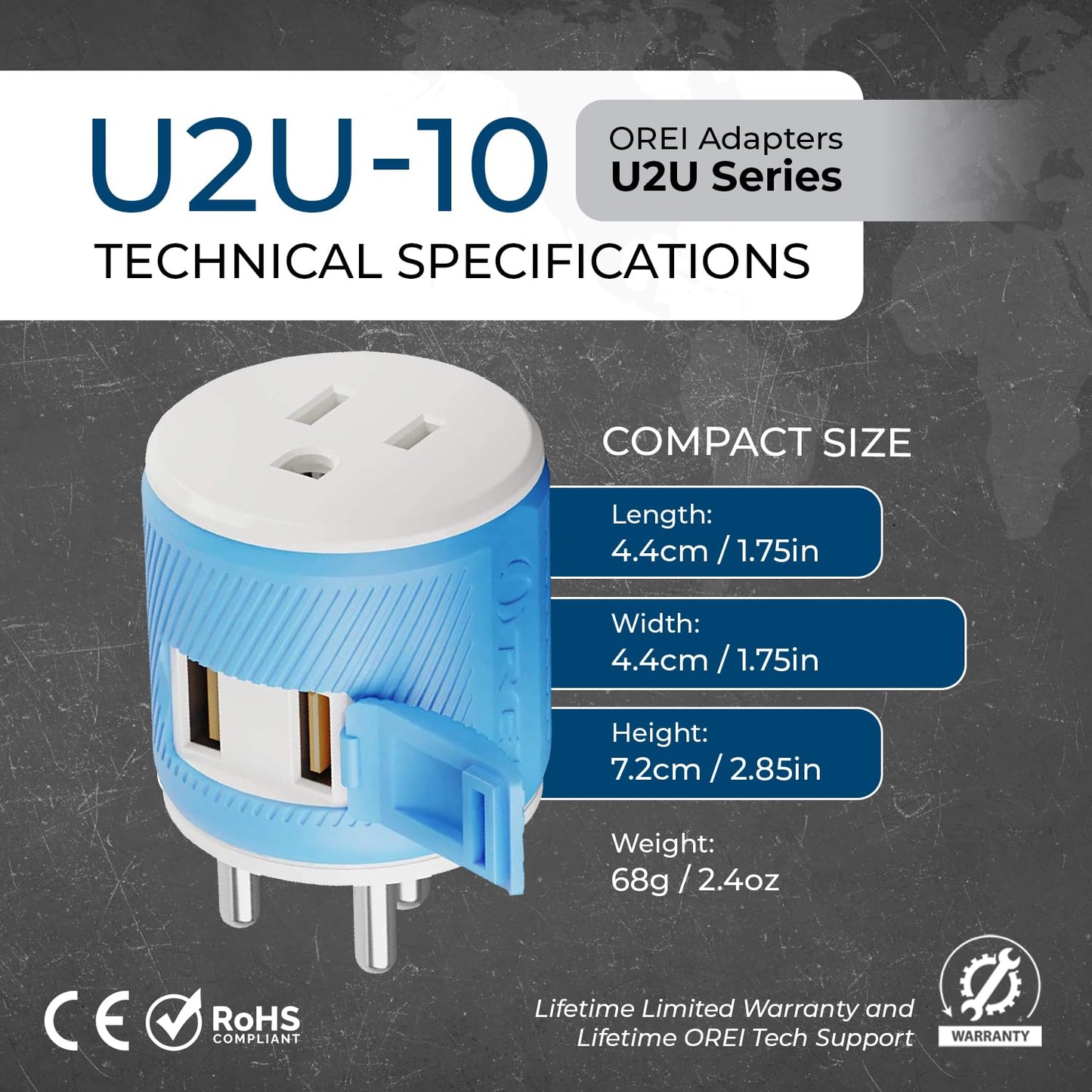 Orei 3 In 1 India Plug Adapter (Type D Travel Adapter) With 2 Usb Inputs And 1 Type B Input - Ce & Rohs Certification - Plug Ada