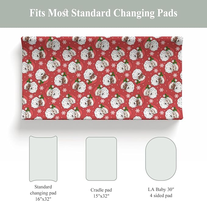 Christmas Santa Claus Snowflakes Baby Changing Pad Covers for Boy Girl Cute Red Santa Fir Leaves Fitted Changing Table Cover Mats Winter Holiday Festive Soft Diaper Change Table Sheets 32''×16''