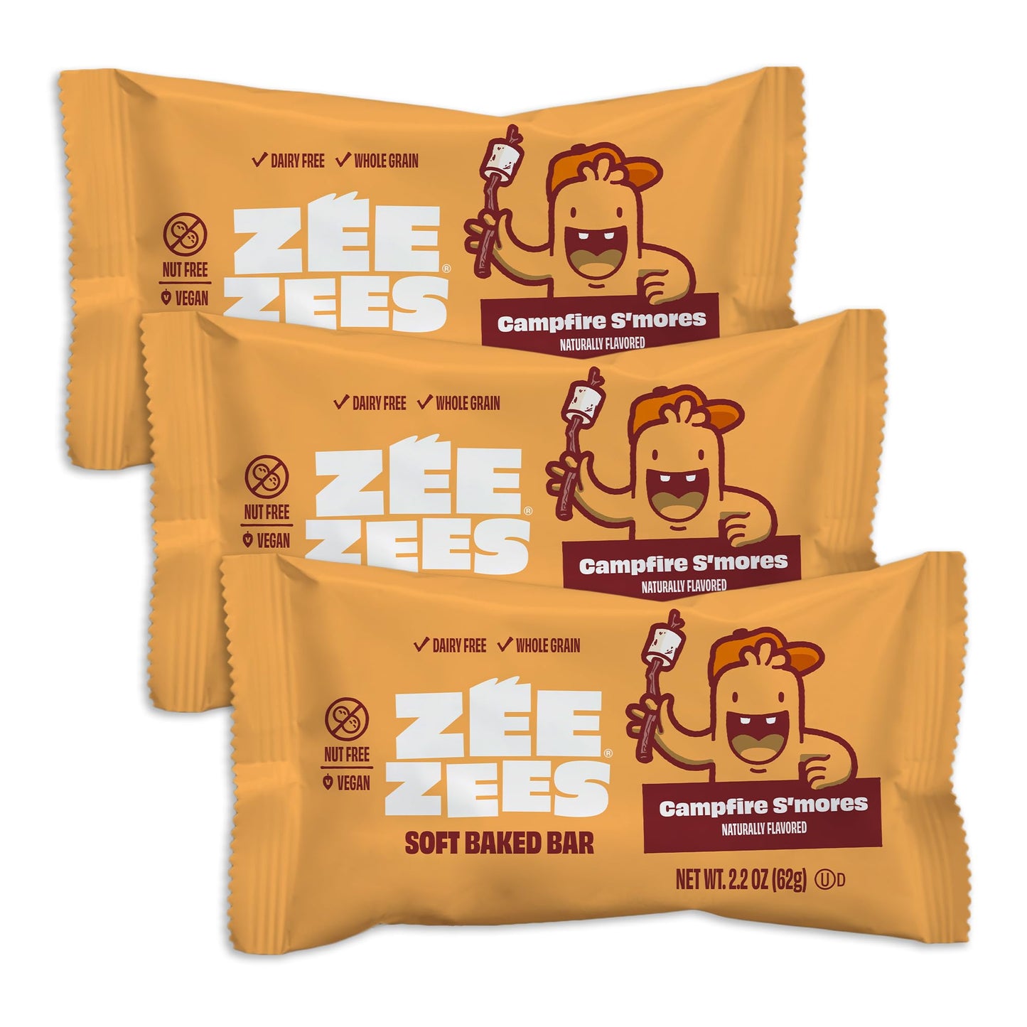 Zee Zees Campfire Smores Soft Baked Snack Bars, 2.2 oz, 24 pack, Nut Free, Whole Grain, Safe for School, On-The-Go, Kosher, All