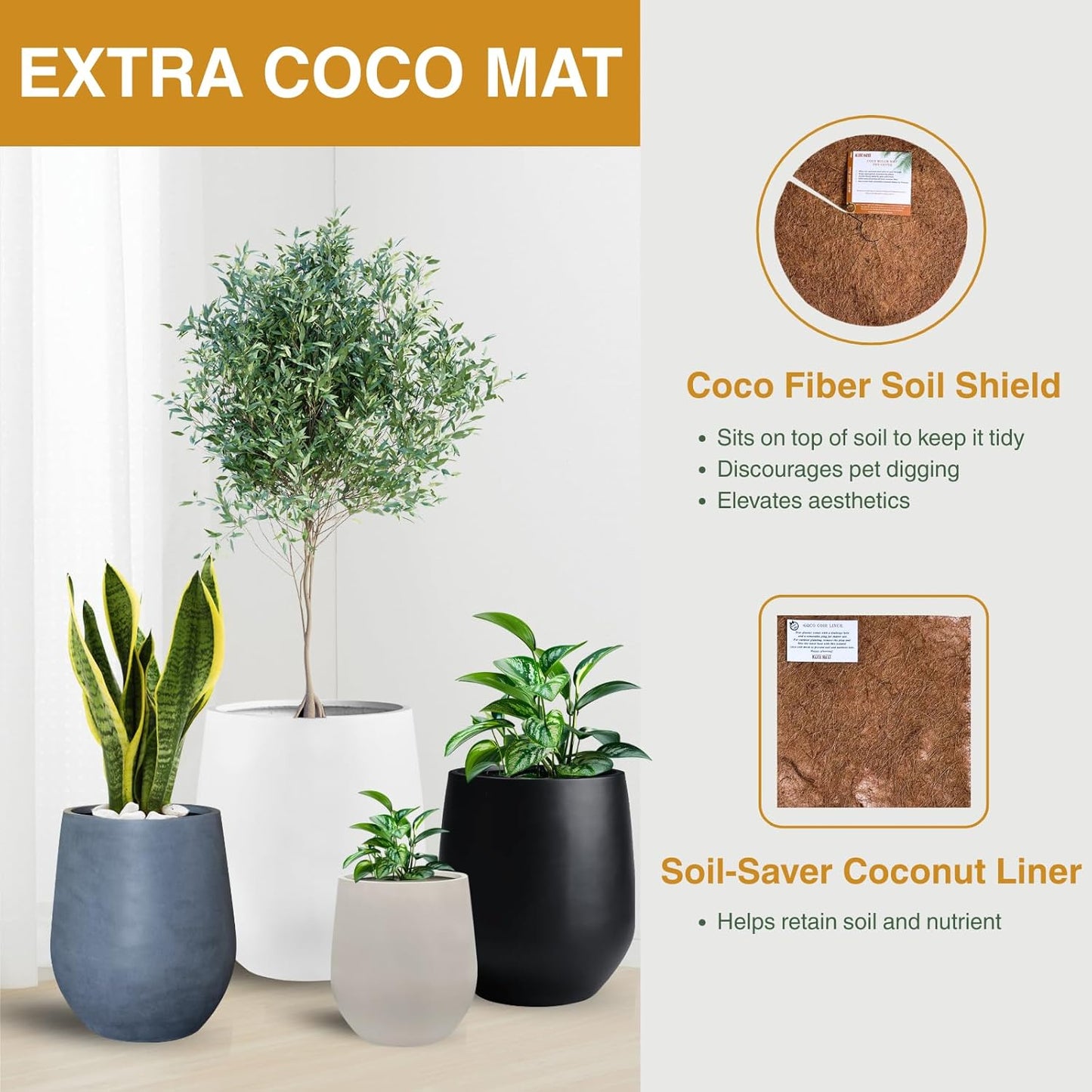 12.5" H x 11.4" D Corso Fiberstone Round Tapered Planter with Drainage Hole, Smooth Finishes, Weather Resistant for Indoor and Outdoor Use (Kilim Beige, 9" Pot Opening)