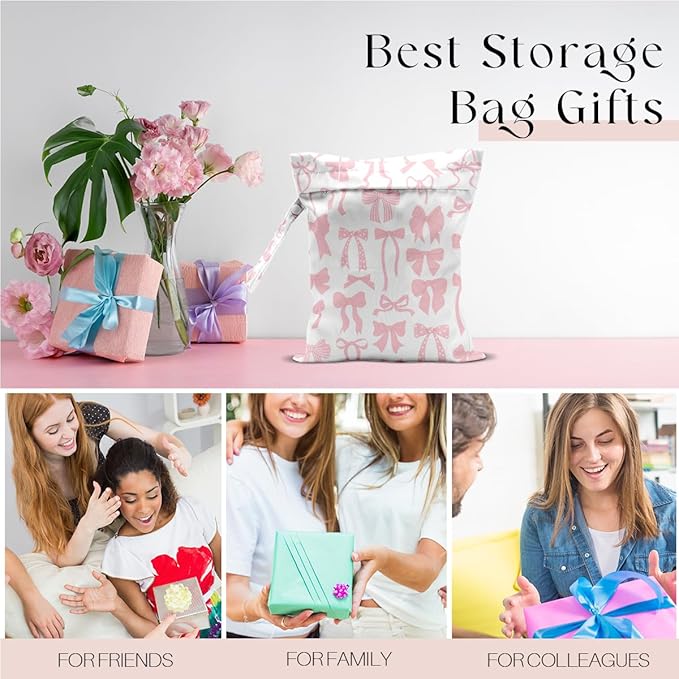 Wet Bag for Swimsuit, Beach Travel Essentials Wet Dry Bag, for Sunscreen Toiletry Dirty Clothes Yoga Gym Diaper, Friends Summer Beach Vacation Gifts. Pink bow