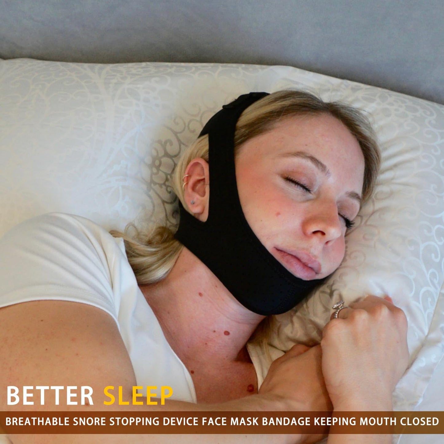 Adjustable Anti Snoring Chin Strap for CPAP Users - Breathable Snore Stopping Device Face Mask Bandage Keeping Mouth Closed - Better Sleep Chin Strap for Snoring for Men and Women (Brown)