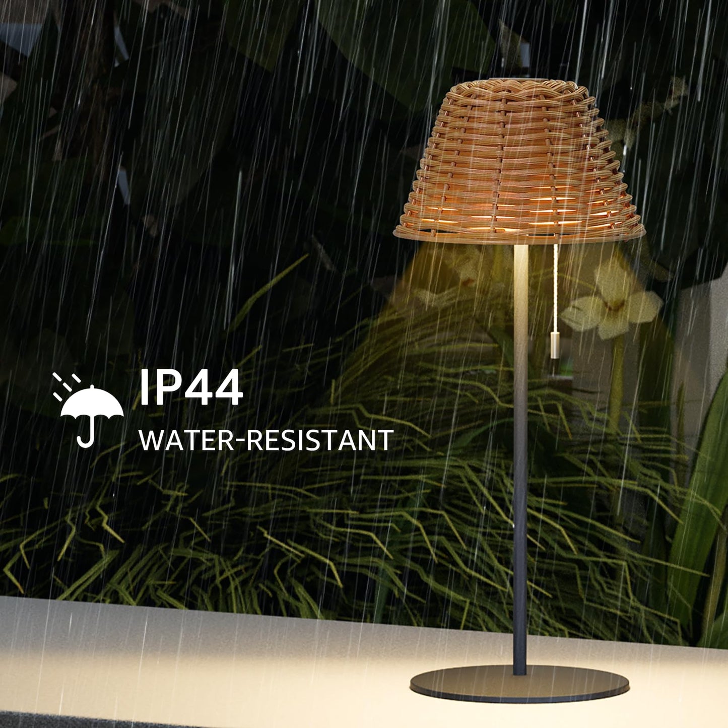 NiceBuy Rattan Table Lamp, Cordless Rechargeable, IP44 Water-Resistant, Small, Style D, Model OKS-MLERX809IPOP